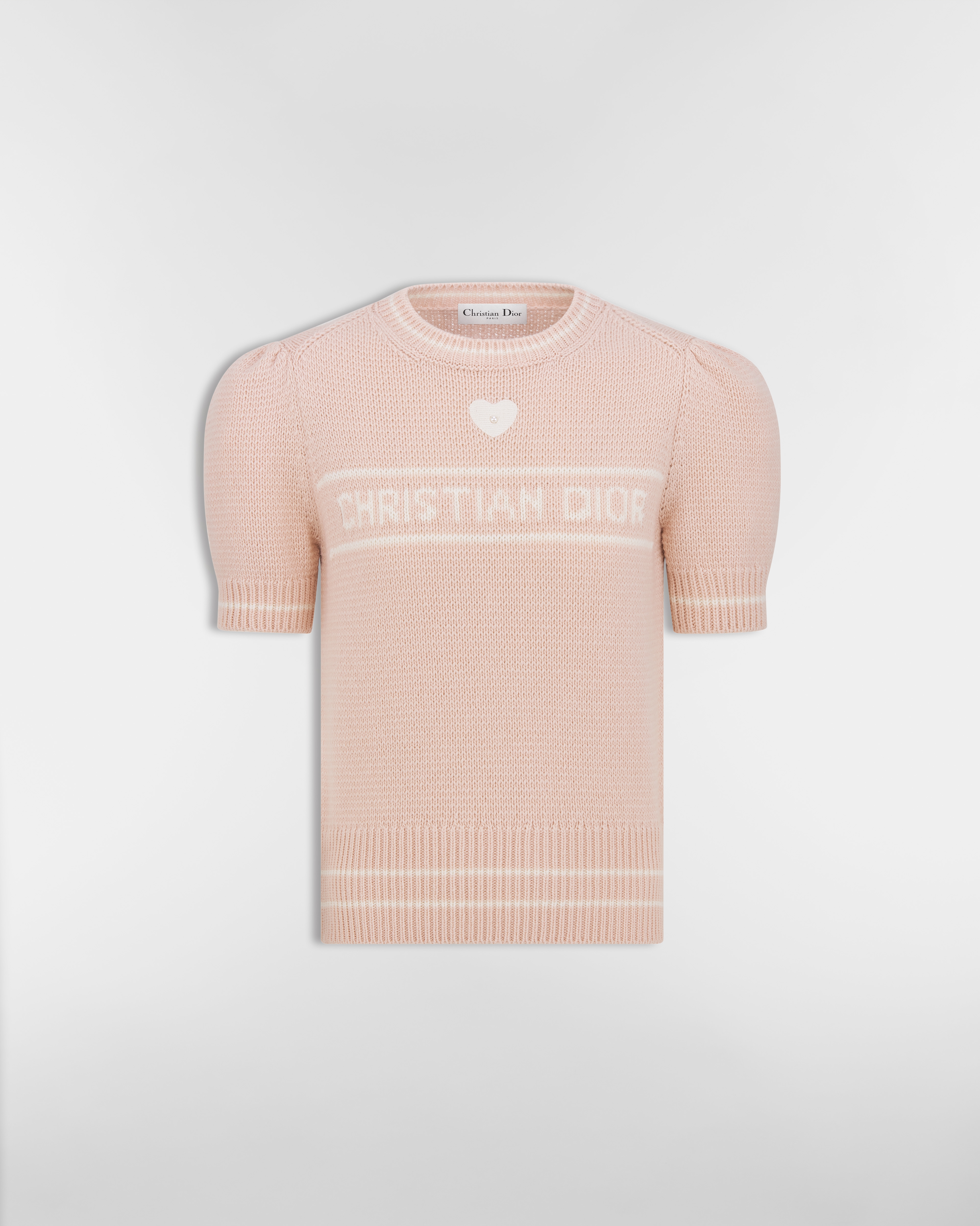 Pull à manches courtes Maille de laine vierge et cachemire roses E01