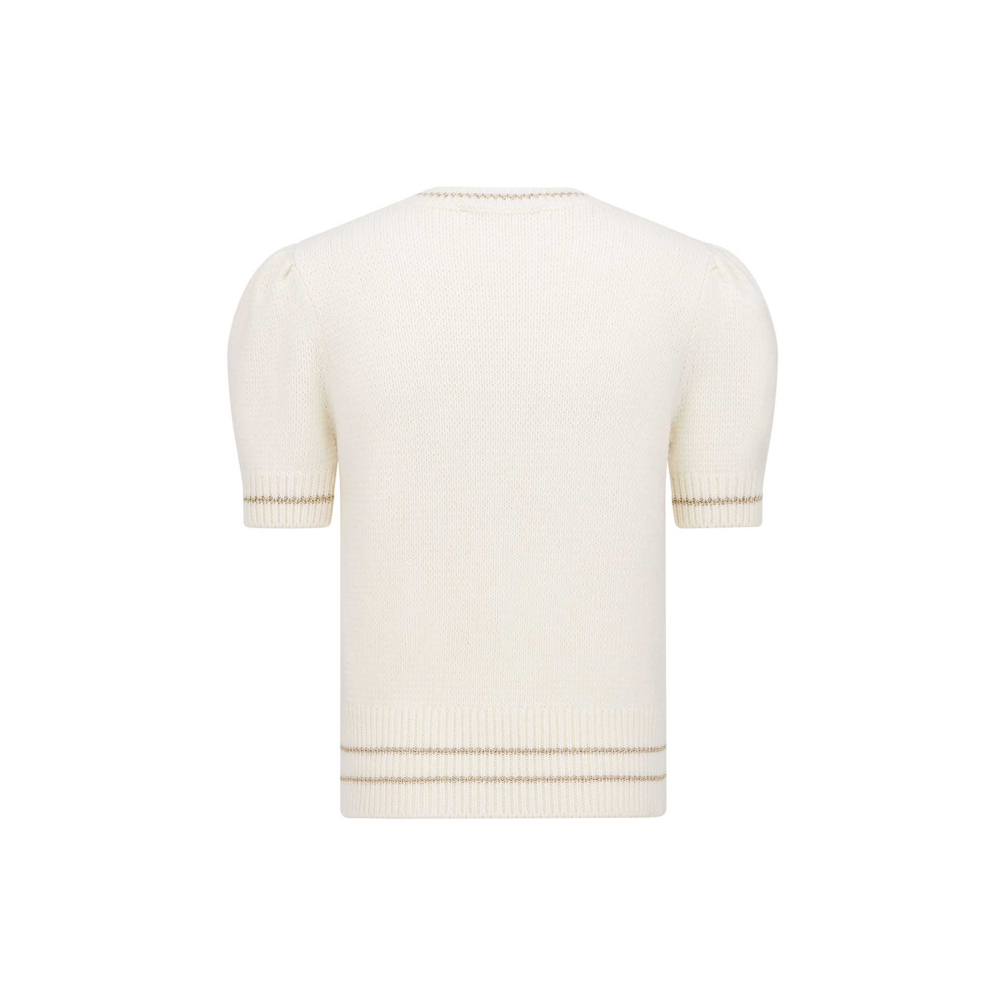 Short-Sleeved Sweater Ecru and Gold-Tone Virgin Wool-Cashmere-Blend Knit E08