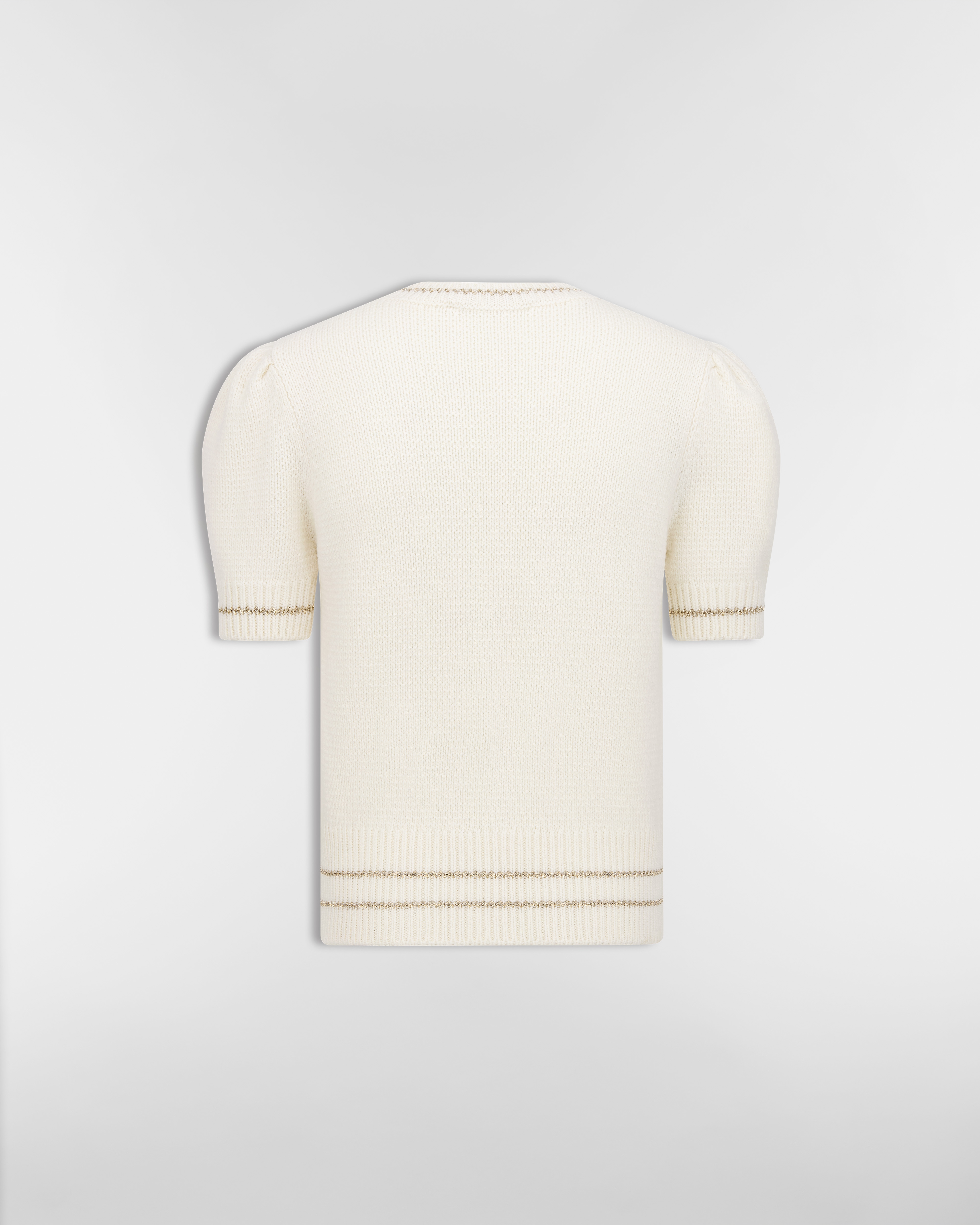 Short-Sleeved Sweater Ecru and Gold-Tone Virgin Wool-Cashmere-Blend Knit E08