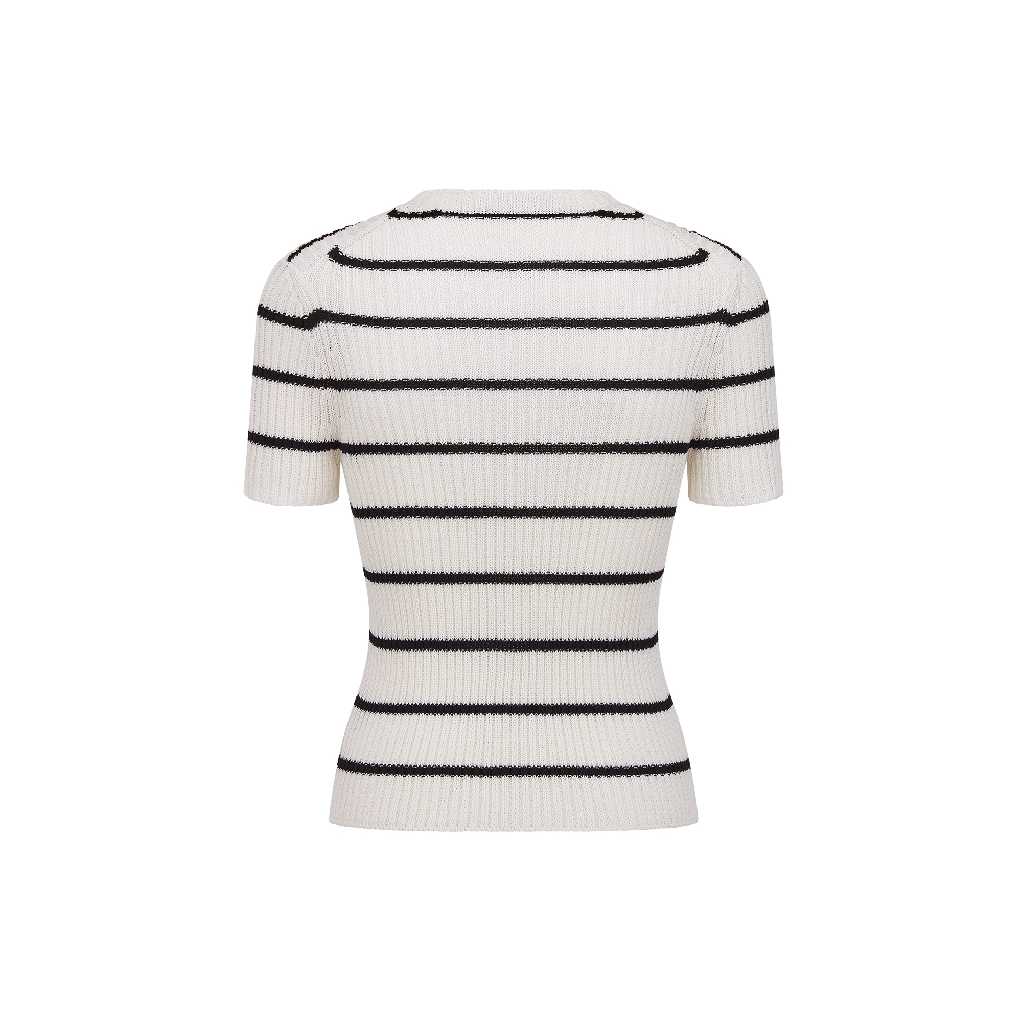 Dior Marinière Short-Sleeved Sweater Ecru and Navy Blue Ribbed Cotton Knit E08