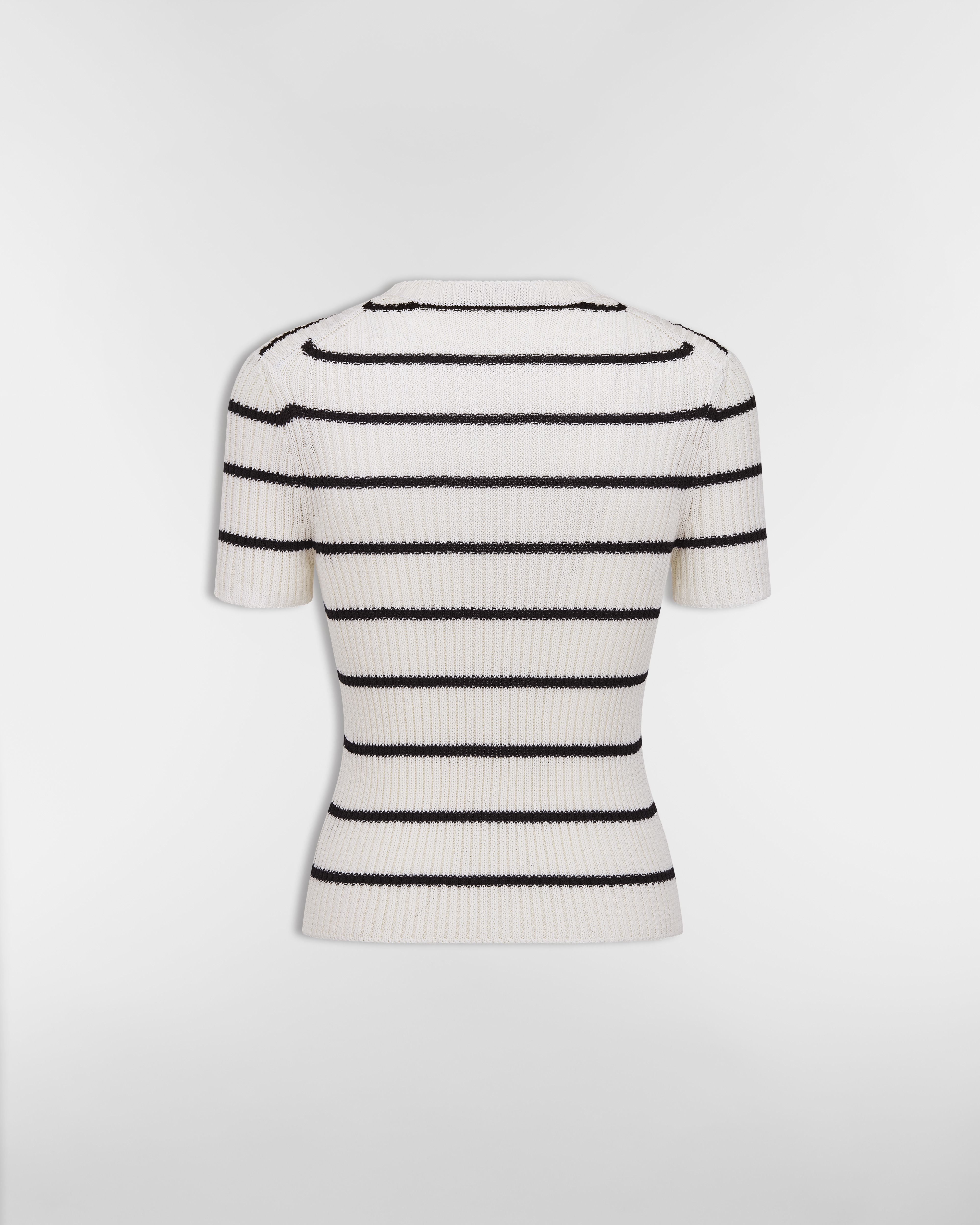 Dior Marinière Short-Sleeved Sweater Ecru and Navy Blue Ribbed Cotton Knit E08