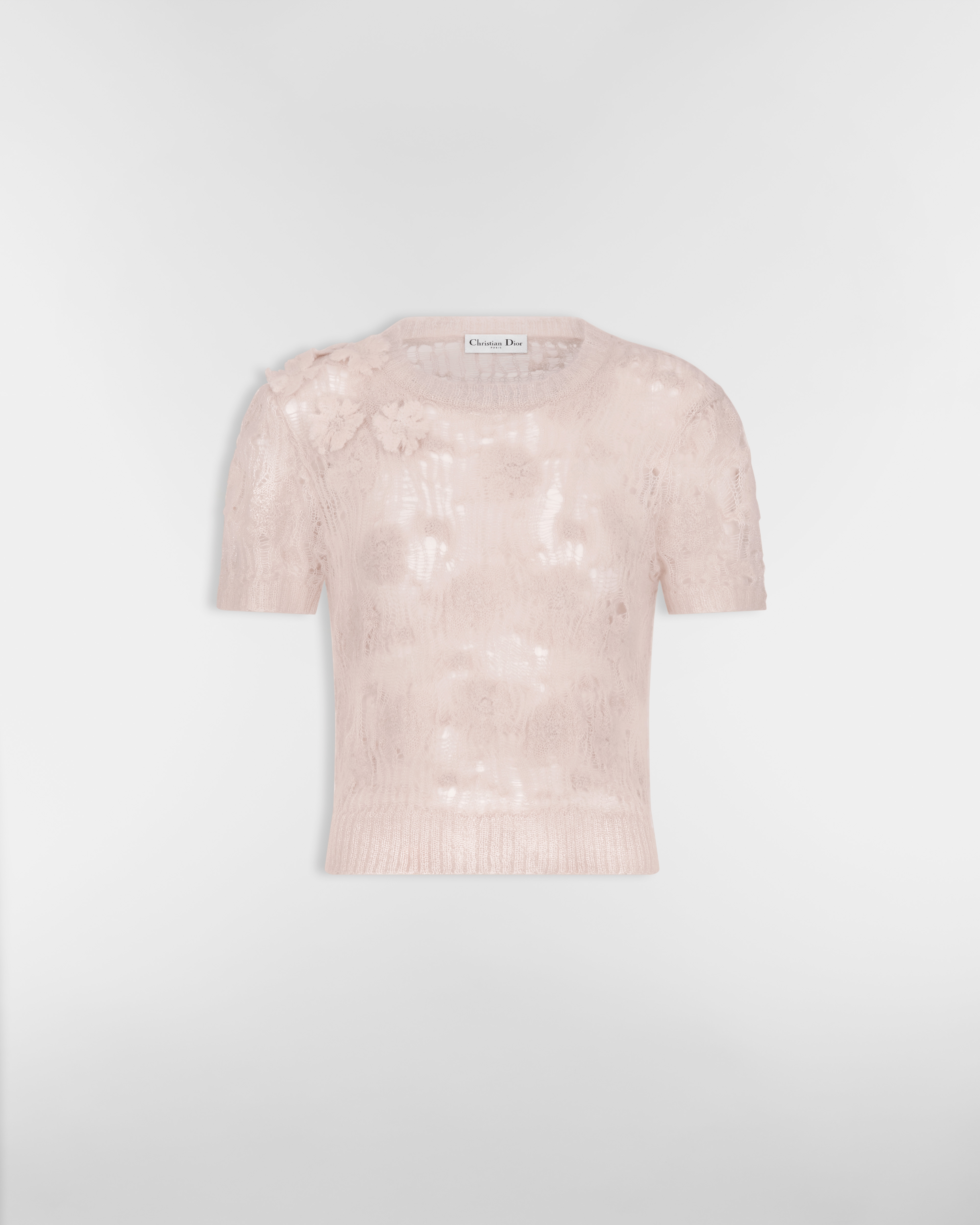 반소매 스웨터 핑크 오픈워크 실크 모헤어 알파카 블렌드 니트 E01