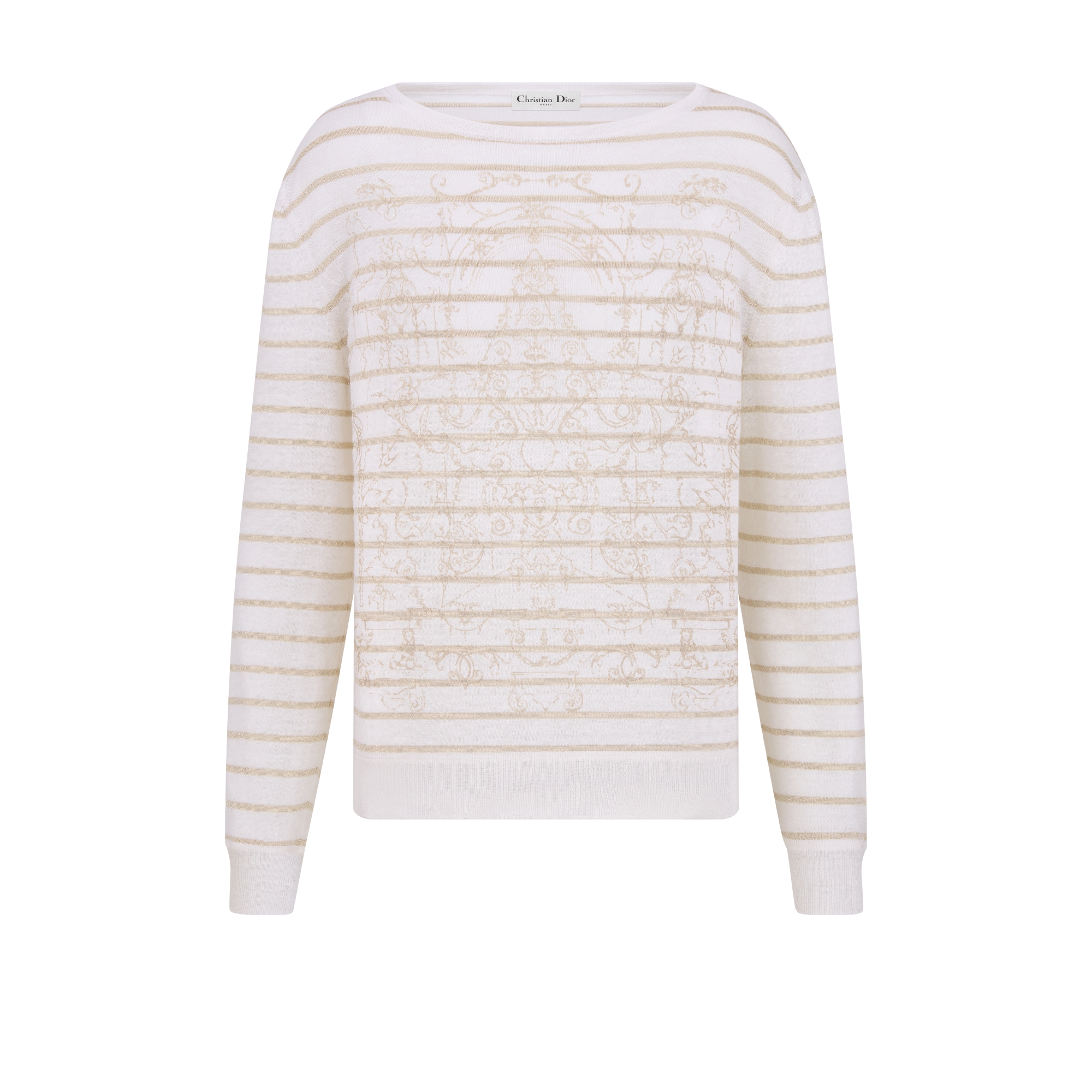 Dior 마리니에르 스웨터 에크루 린넨 캐시미어 실크 블렌드 니트 & 골드 톤 Dioresque Stella 모티브 E01