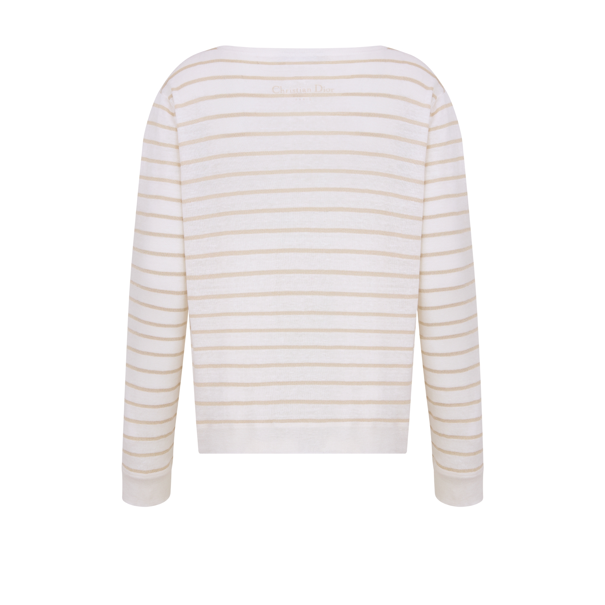 Dior Marinière Sweater Ecru Linen-Cashmere-Silk-Blend Knit with Gold-Tone Dioresque Stella Motif E08