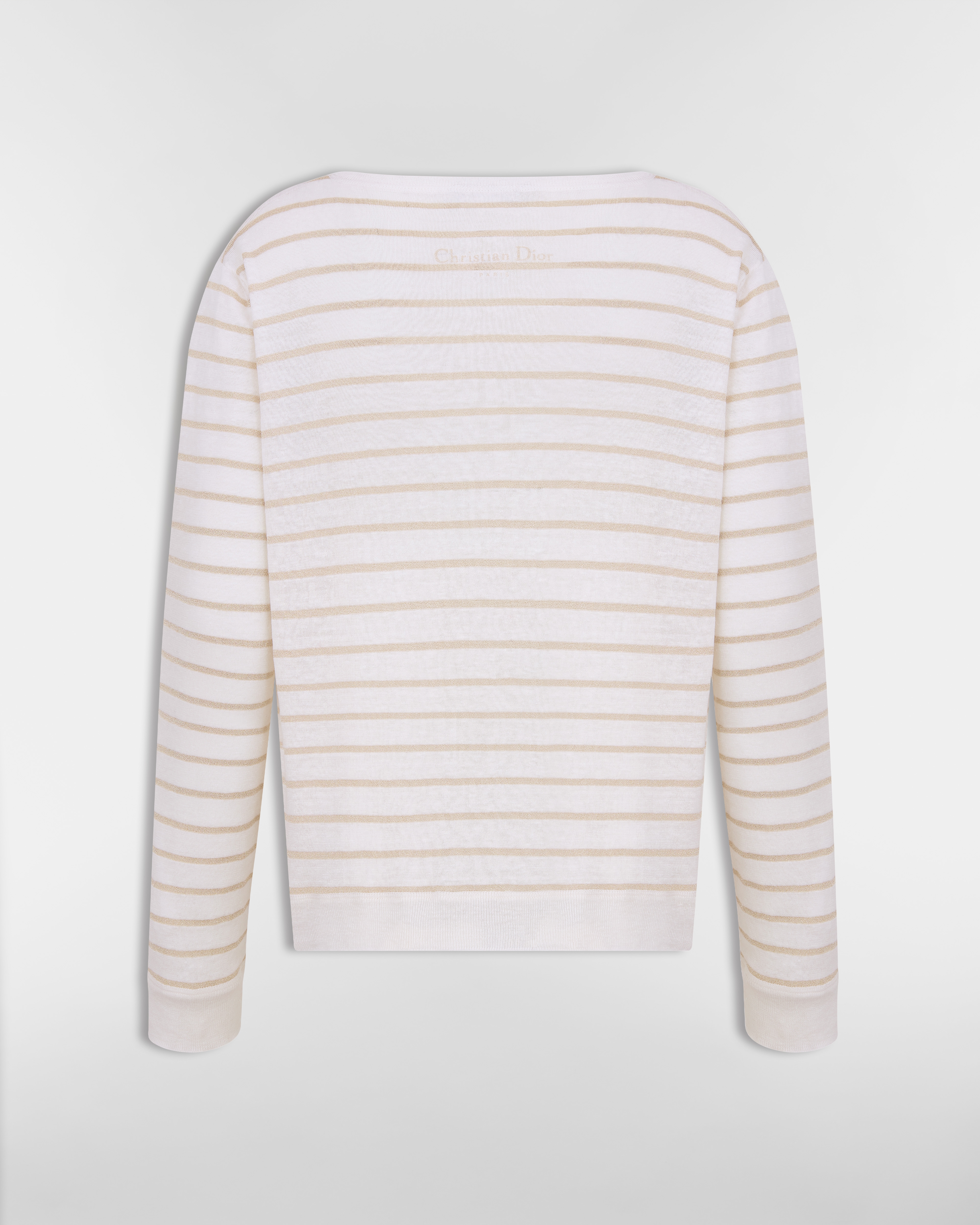 สเวตเตอร์ Dior Marinière งานถักผ้าลินิน ผ้าแคชเมียร์ และผ้าไหมสีเอครูประดับลวดลาย Dioresque Stella ในโทนสีทอง E08