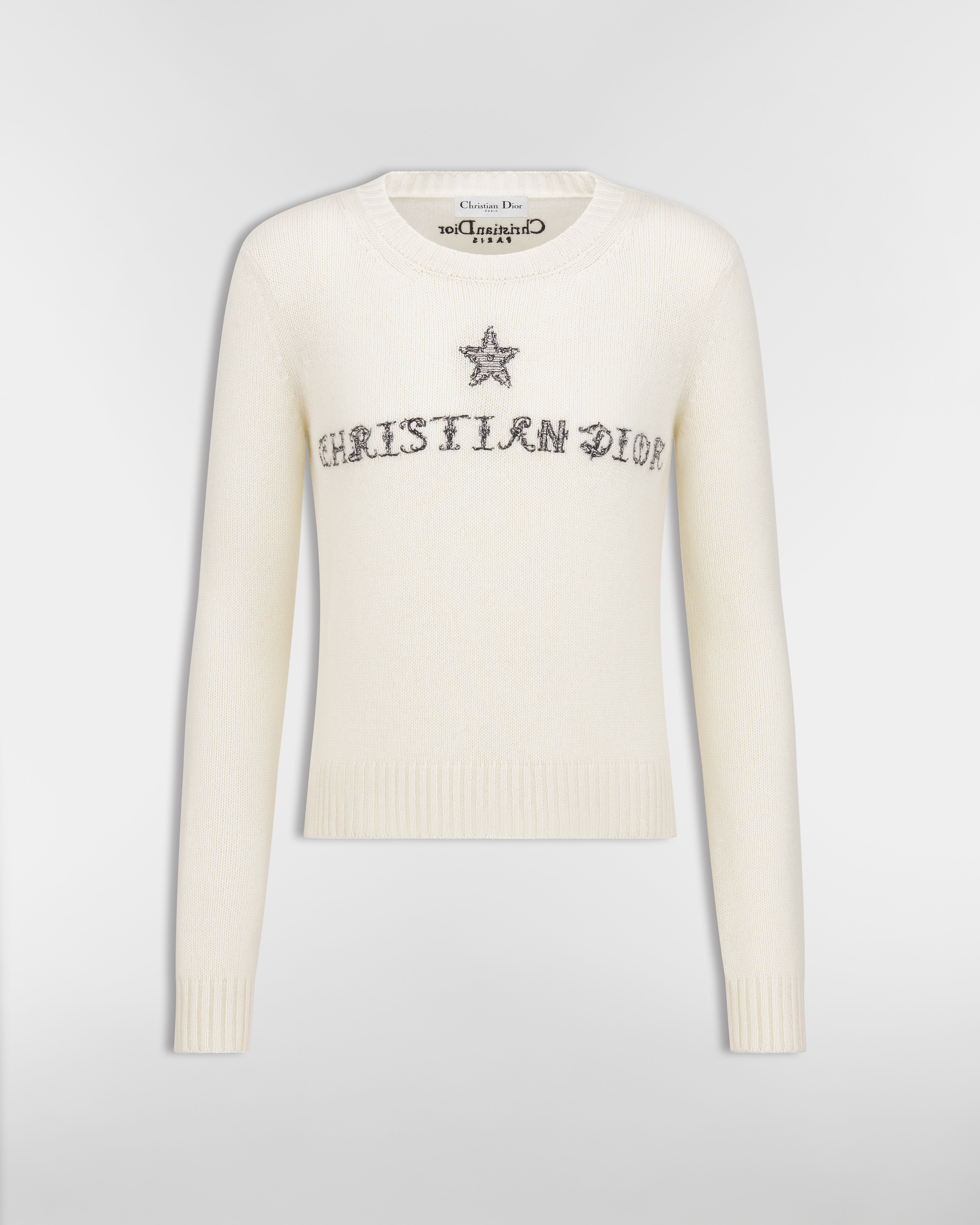 Pull Maille de cachemire blanc à motif Dior Alphabet noir E01