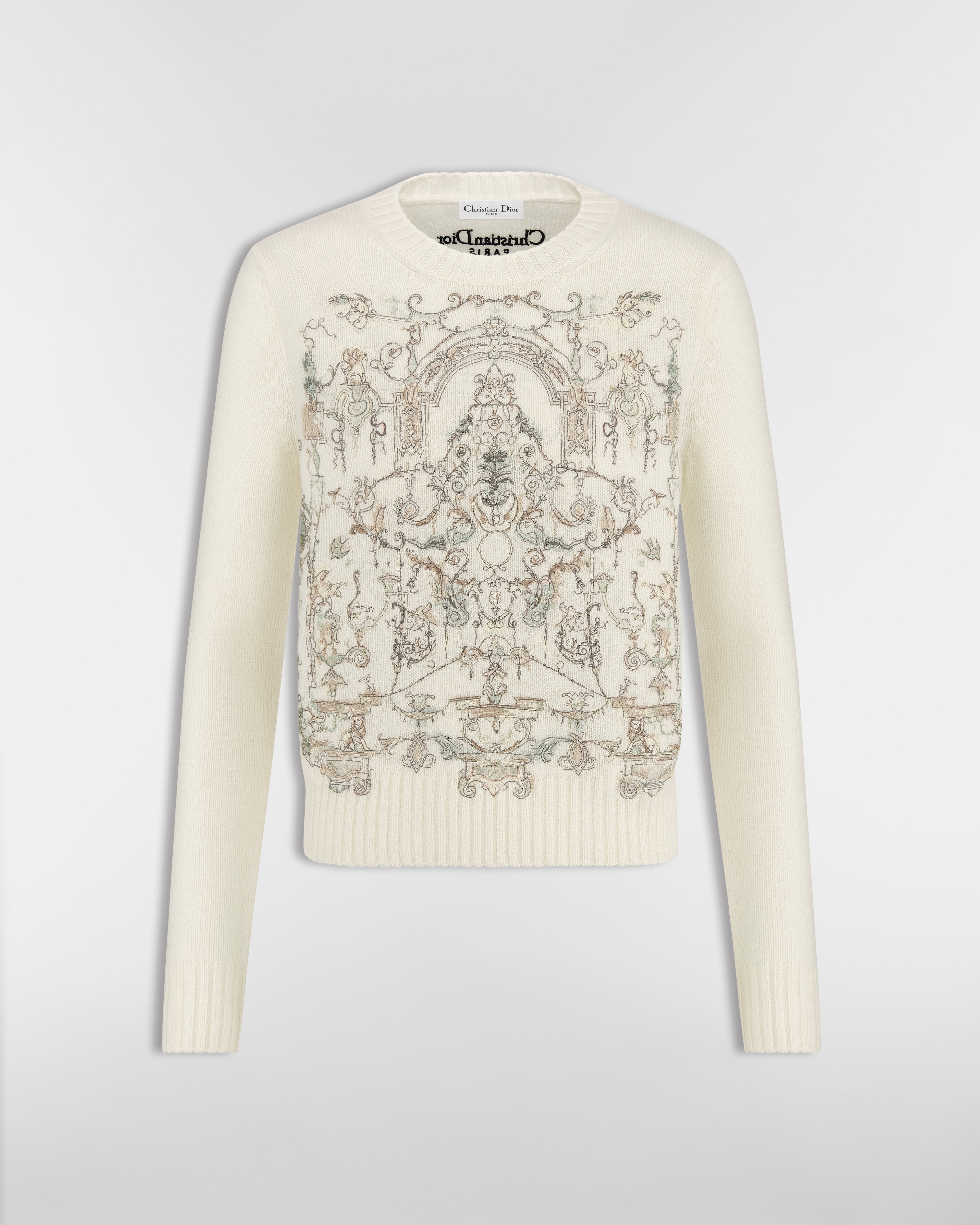 Maglione ricamato Maglia di cachemire e lana bianca con motivo Dioresque Stella multicolore E01