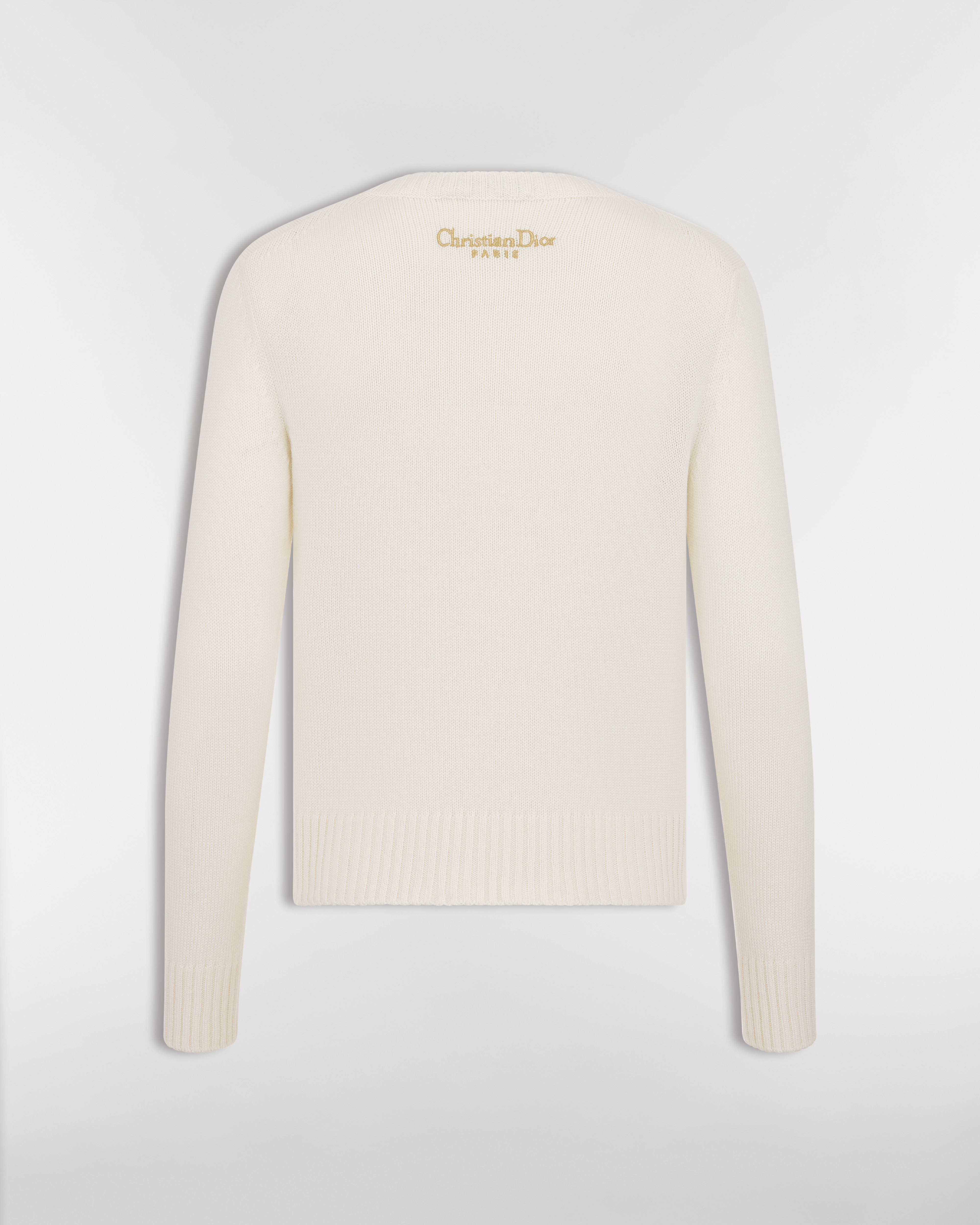 Pull brodé Maille de cachemire écru à motif Dioresque Stella doré E08