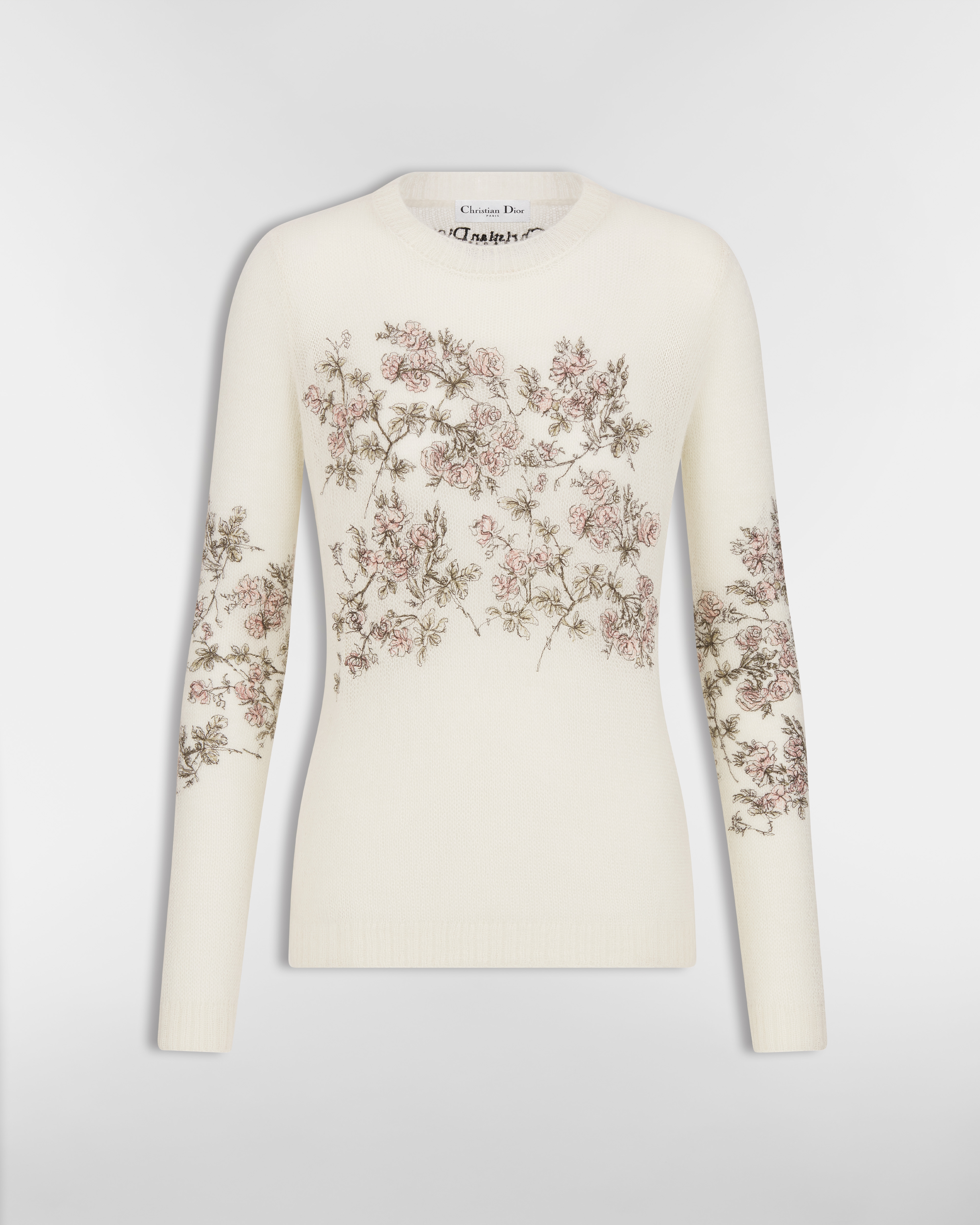 Pull brodé Maille de soie, mohair et alpaga mélangés blancs à motif Rosier de Dior multicolore E01
