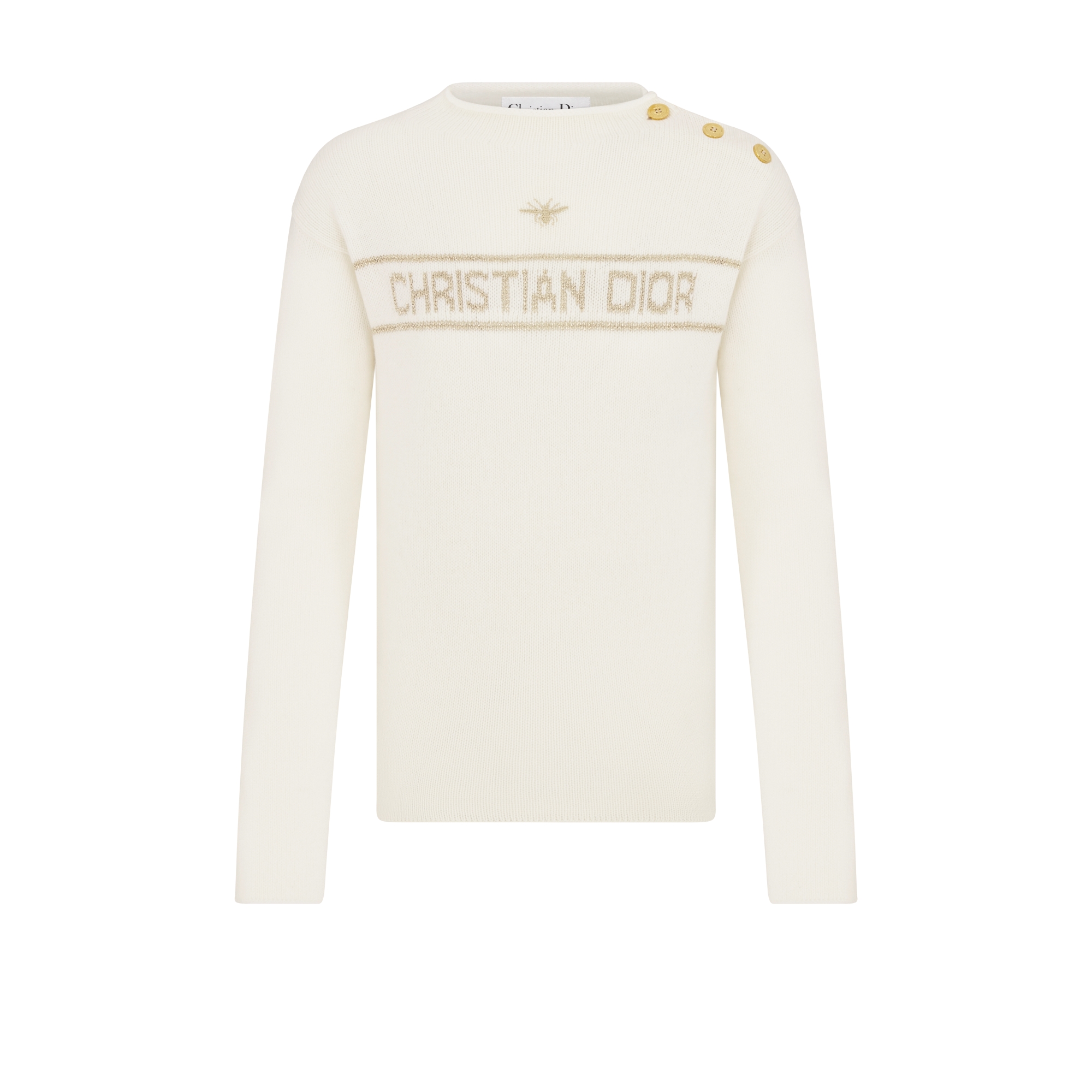 Sweater Ecru and Gold-Tone Cashmere-Blend Knit E01