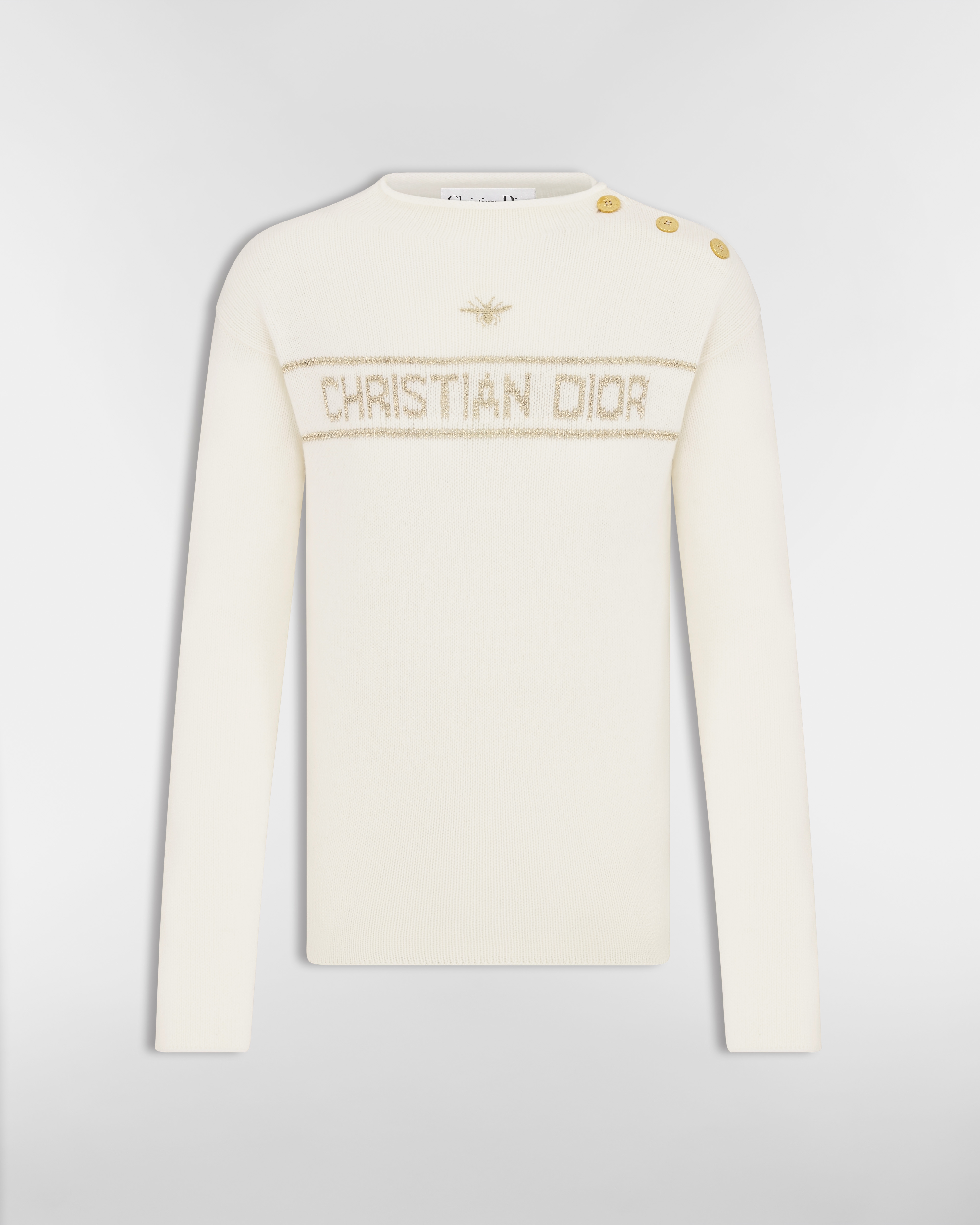 Sweater Ecru and Gold-Tone Cashmere-Blend Knit E01