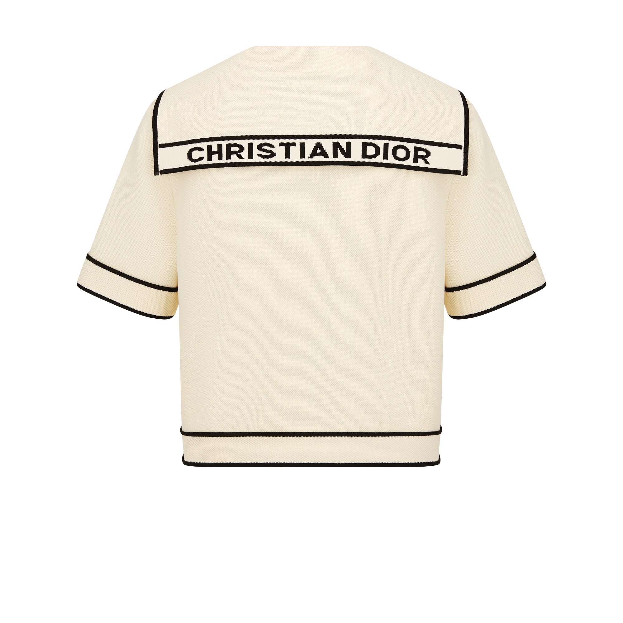 Short-Sleeved Jacket with Sailor Collar White and Black Technical Knit E08