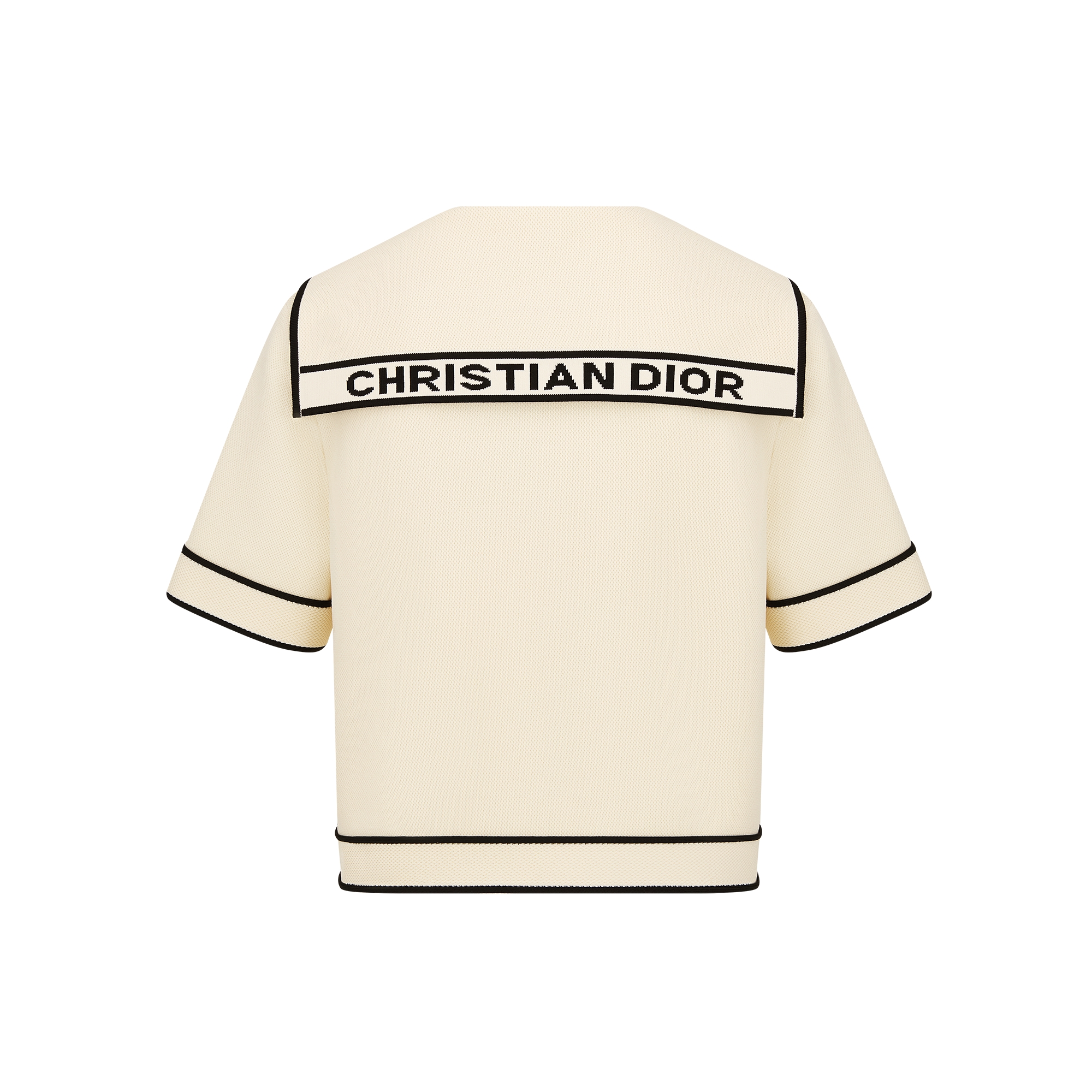 Short-Sleeved Jacket with Sailor Collar White and Black Technical Knit E08