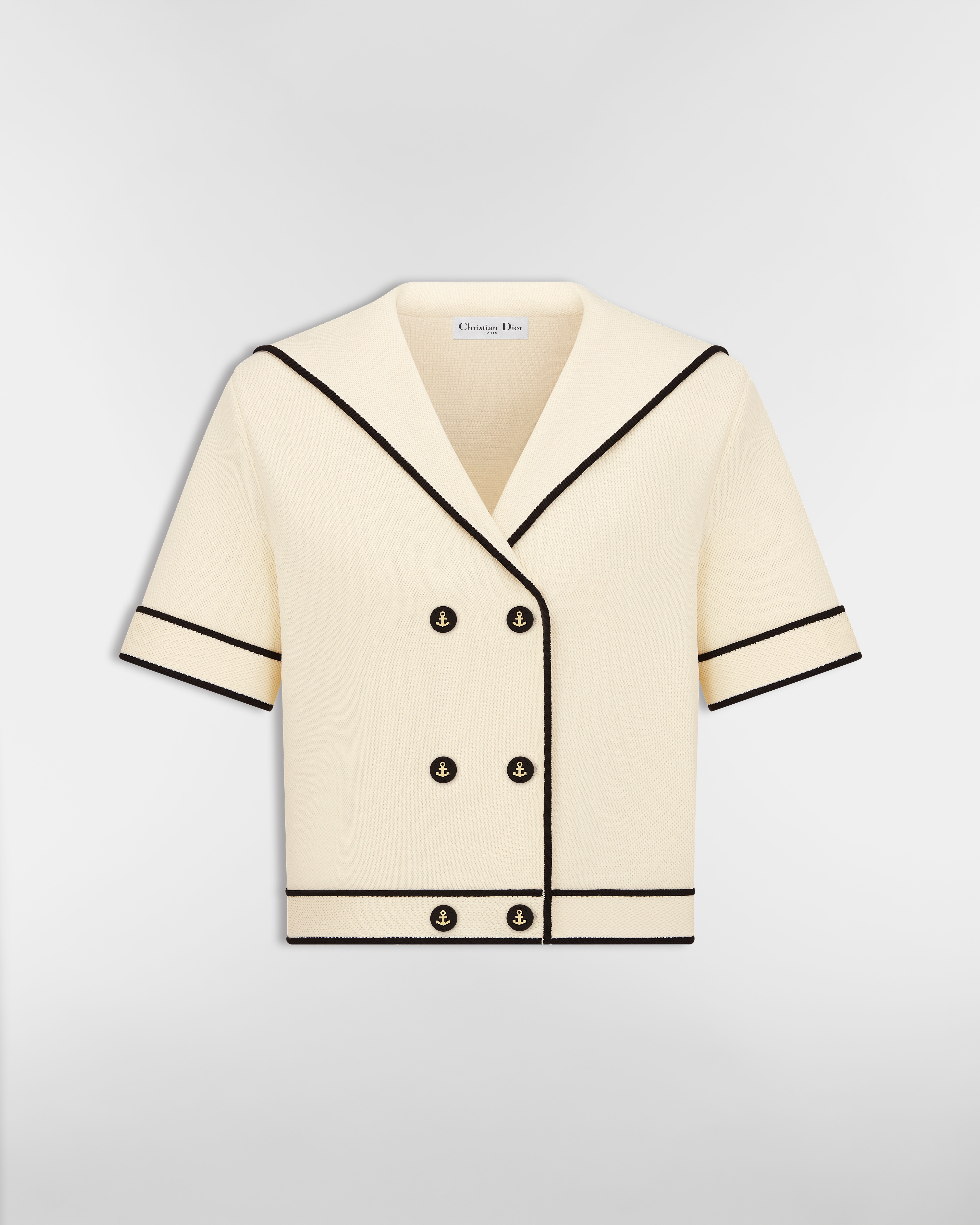 Kurzärmlige Jacke mit Matrosenkragen Funktionsstrick in Weiß und Schwarz E01