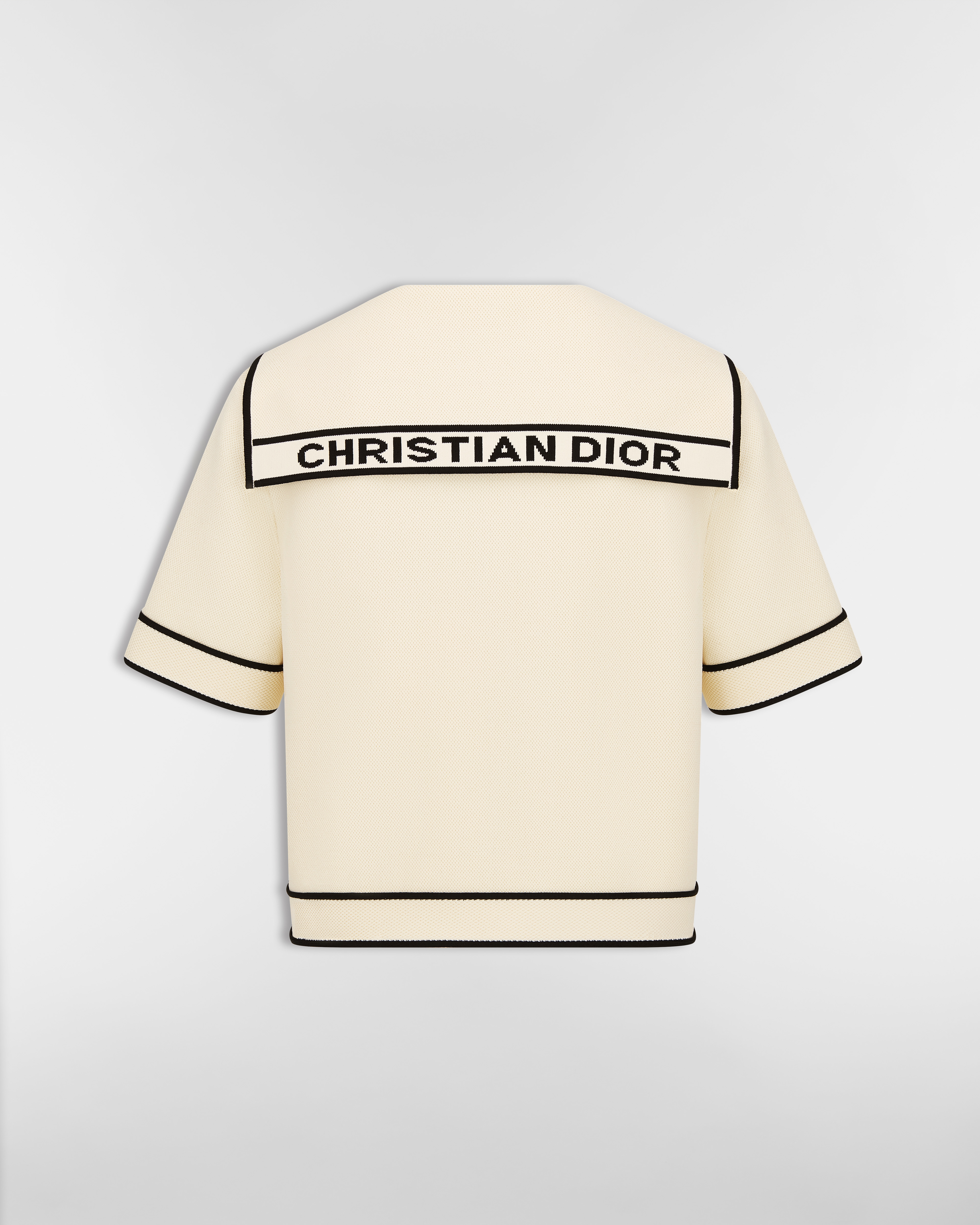 Short-Sleeved Jacket with Sailor Collar White and Black Technical Knit E08