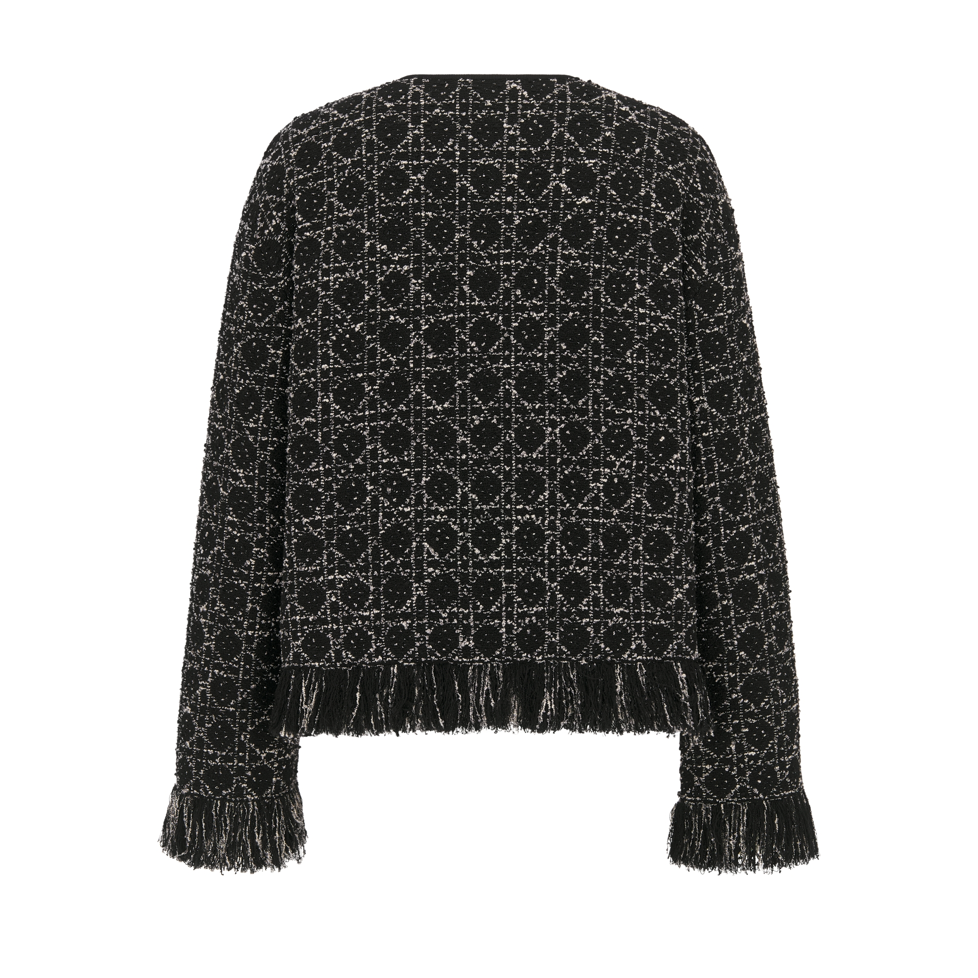 Macrocannage Regular-Fit Jacket Black and White Cotton-Blend Tweed Knit E08