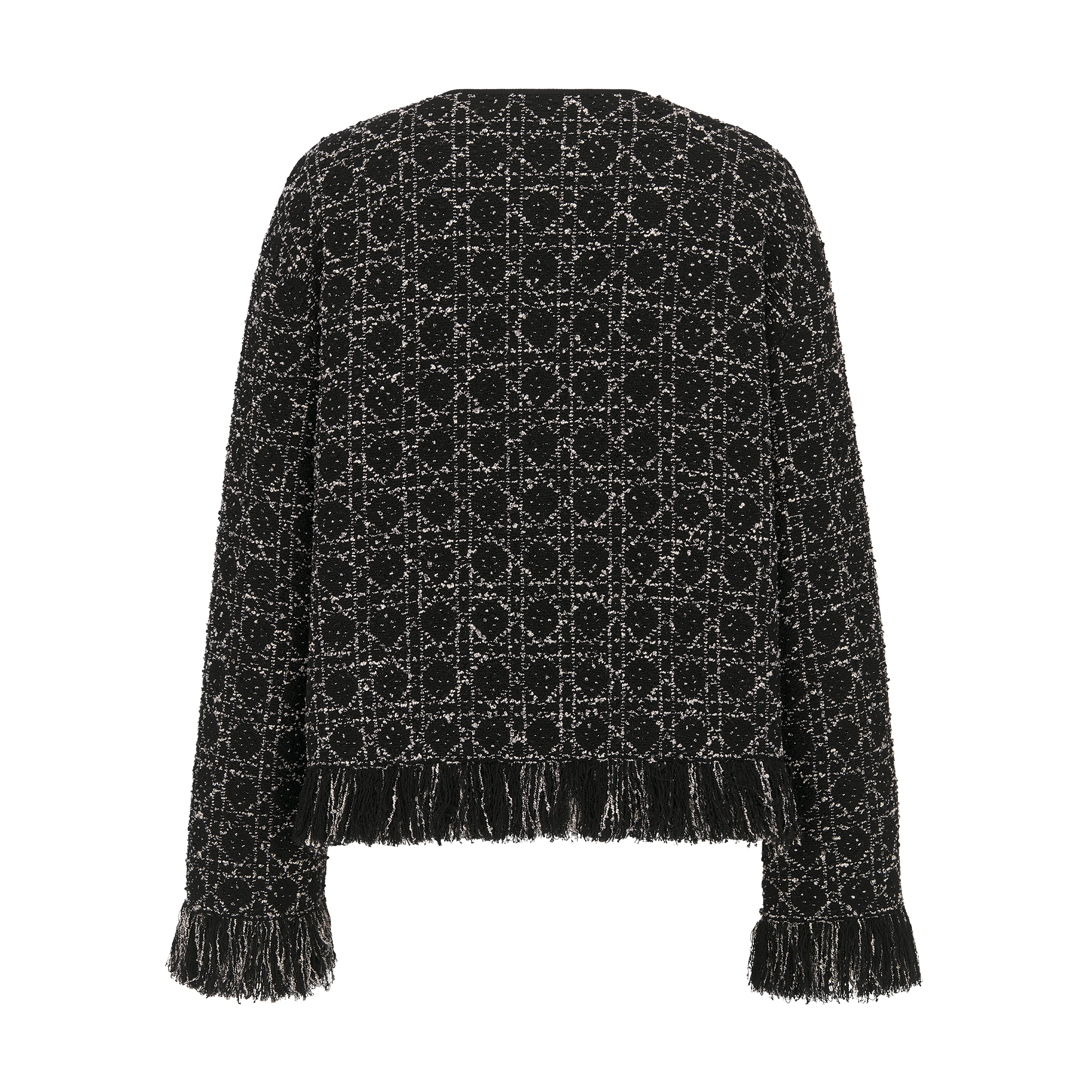 Macrocannage Regular-Fit Jacket Black and White Cotton-Blend Tweed Knit E08