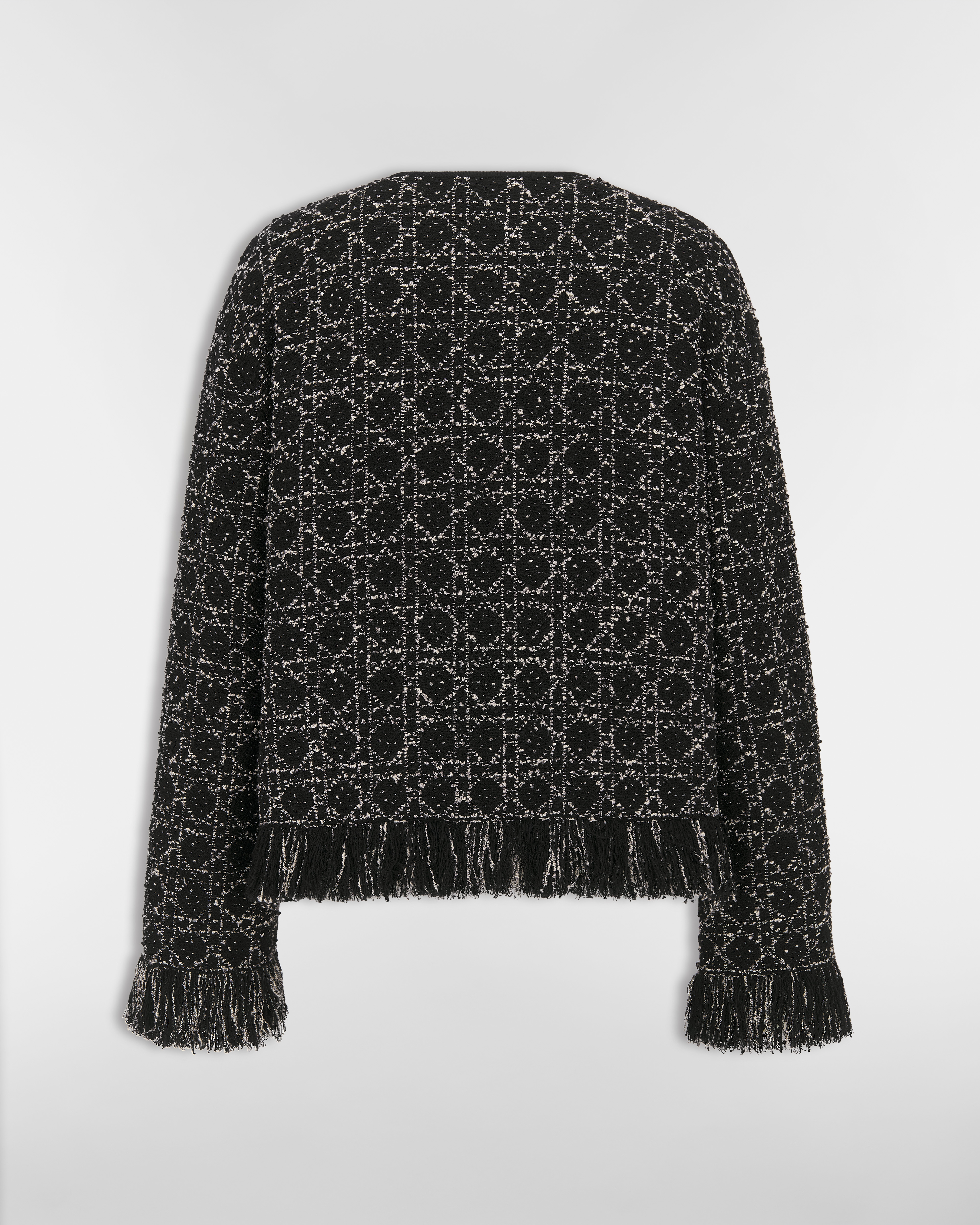 Macrocannage Regular-Fit Jacket Black and White Cotton-Blend Tweed Knit E08