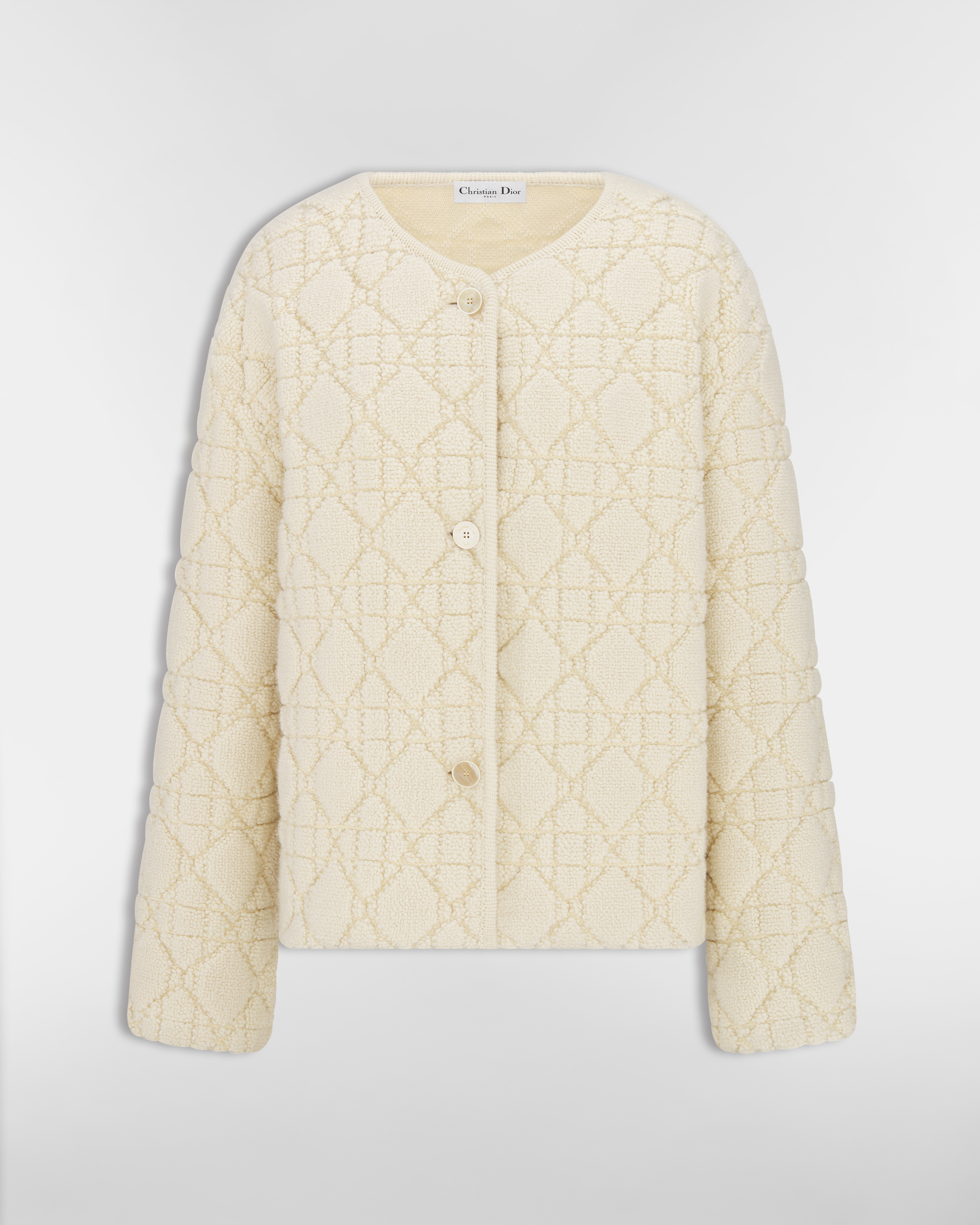 DiorAlps Cannage Jacket White Wool-Cashmere-Blend Knit E01