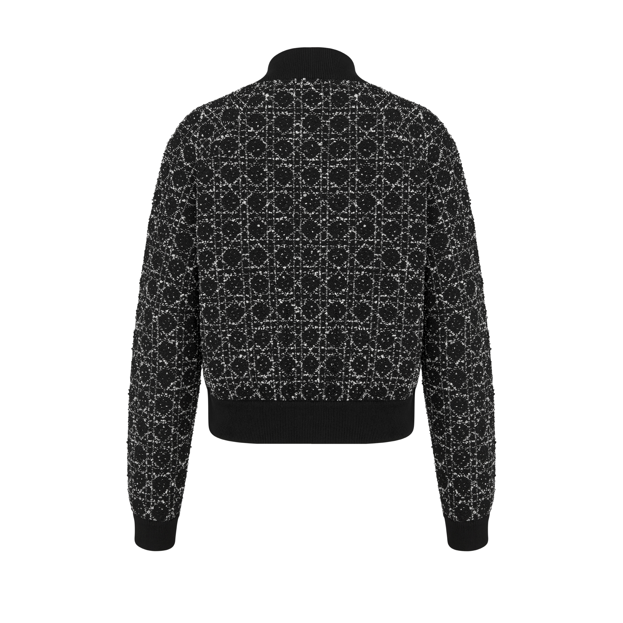 매크로까나쥬 봄버 재킷 블랙 & 화이트 코튼 블렌드 트위드 니트 E08