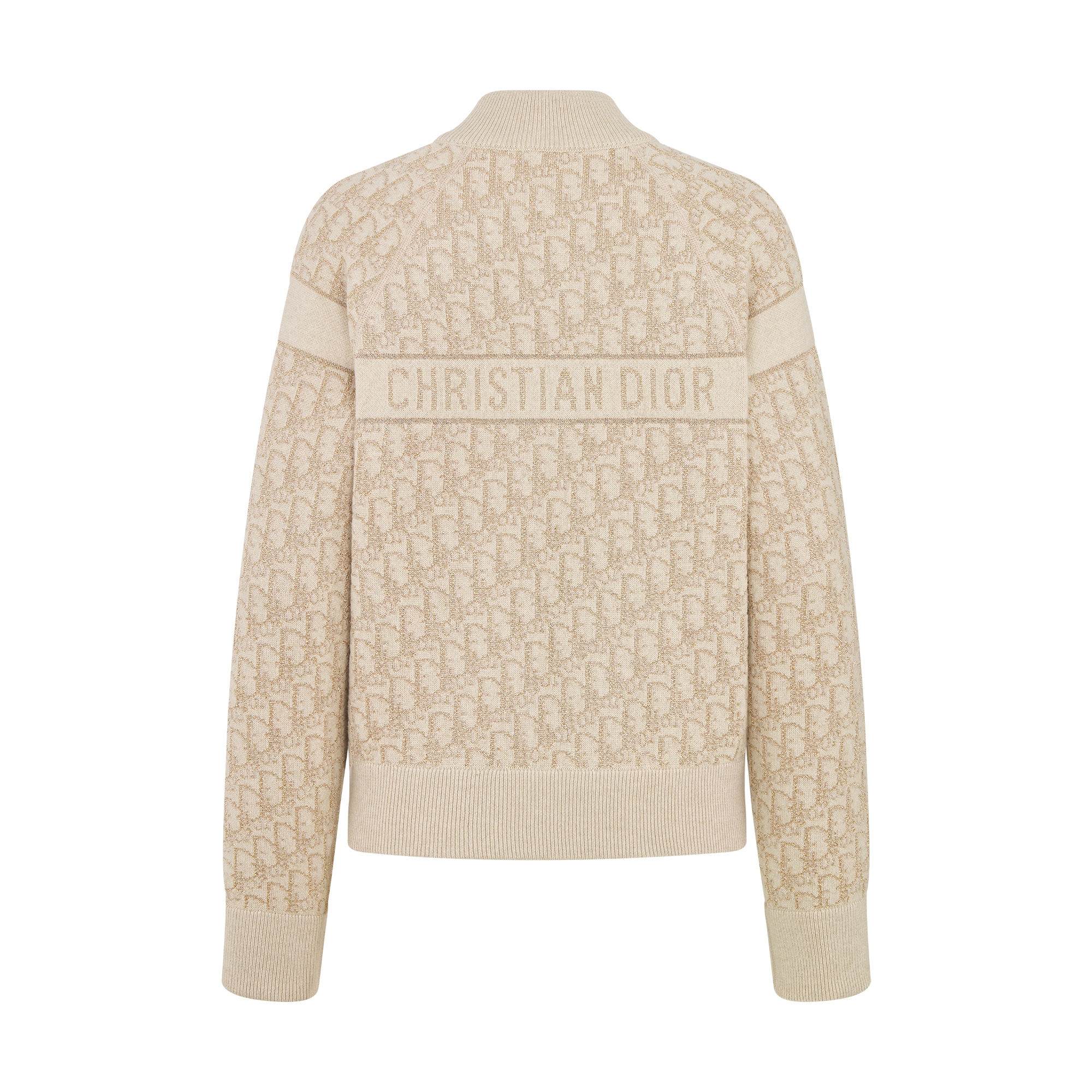 Reversible Zipped Bomber Jacket Gold-Tone Metallic Cashmere-Blend Knit with Dior Oblique Motif E08