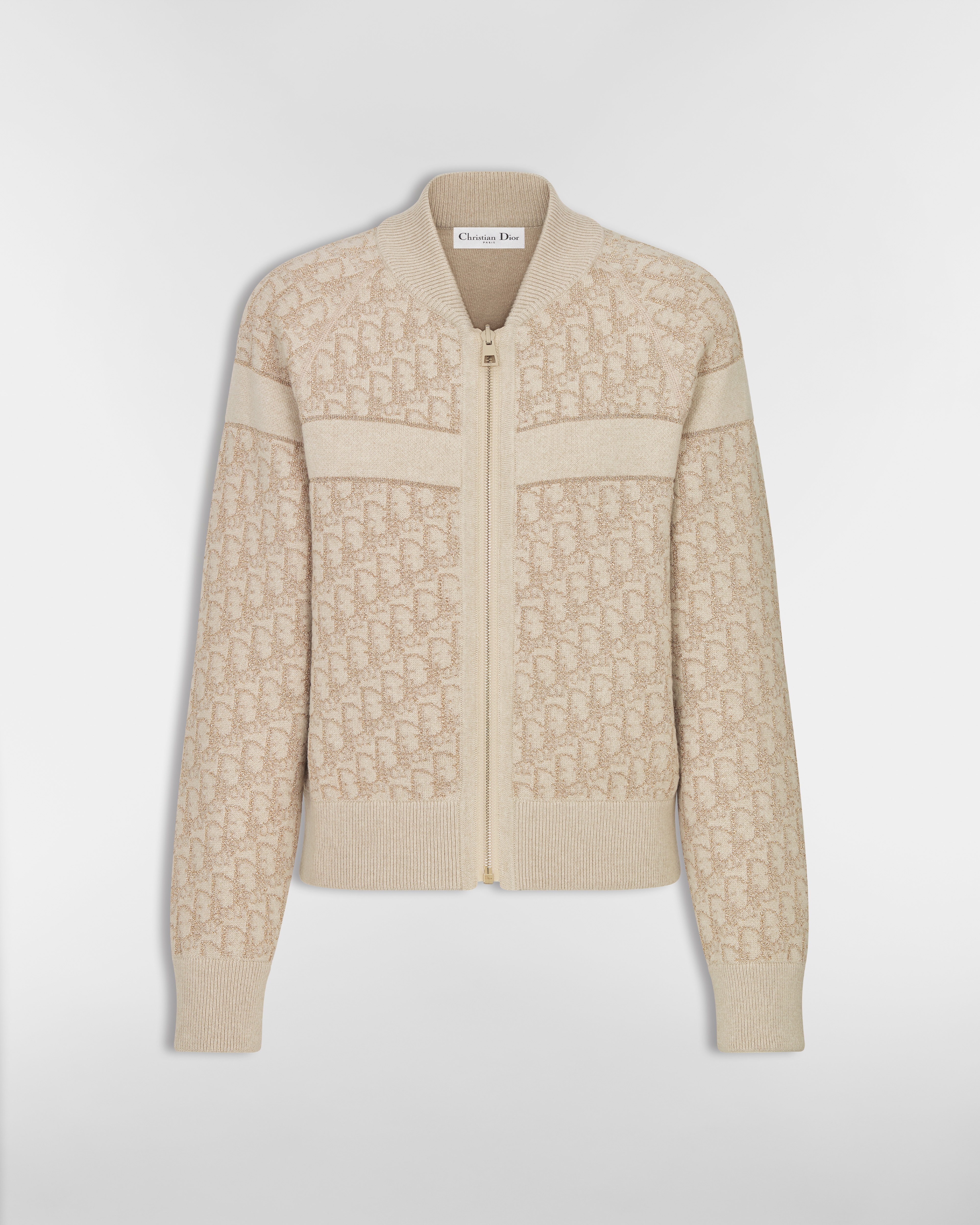 Wendbare Bomberjacke mit Reißverschluss Strick aus Kaschmirmischung in Metallic-Goldfarbe mit Dior Oblique Motiv E01