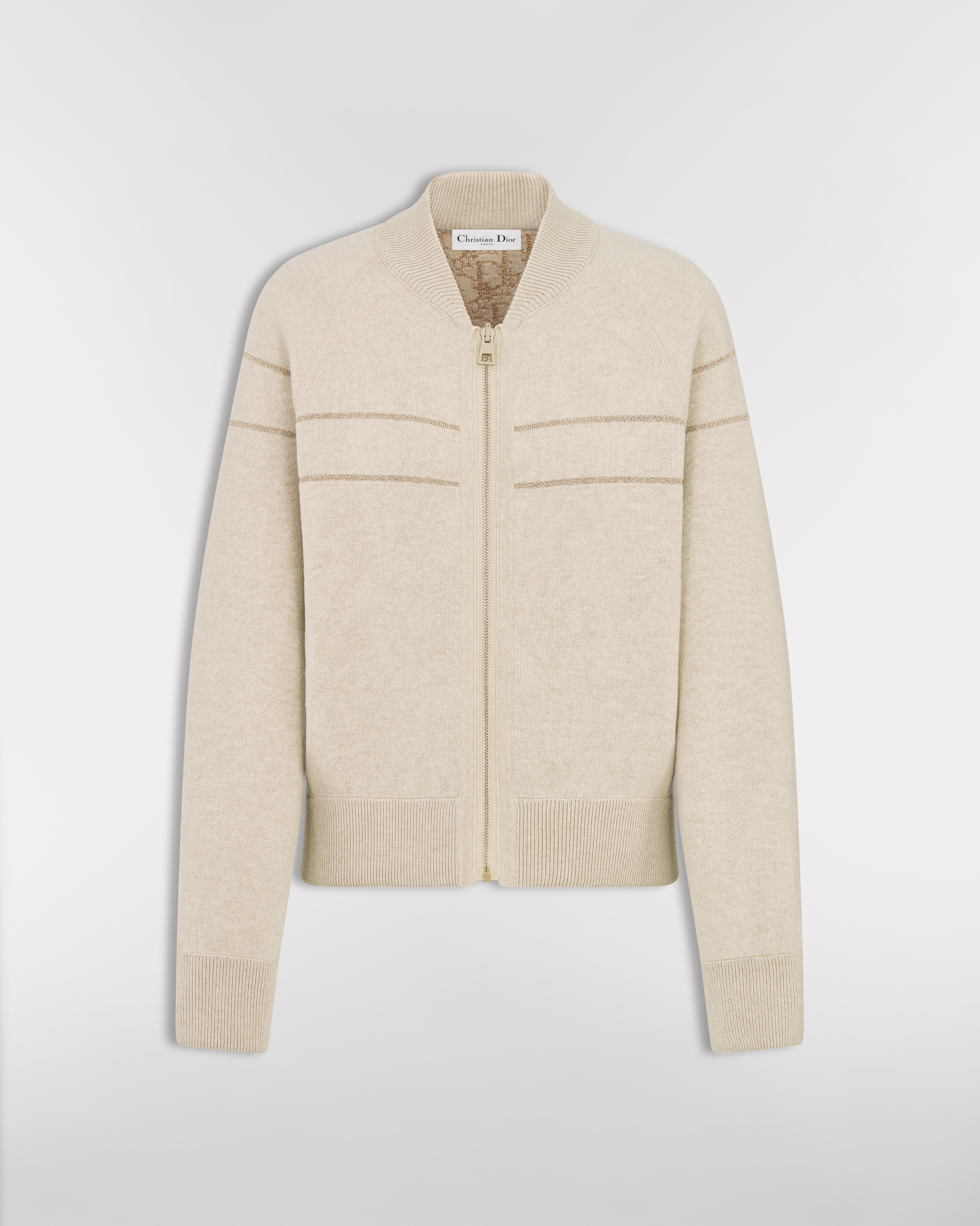 Bomber reversibile con cerniera Maglia di misto cachemire metallizzata color oro con motivo Dior Oblique E07