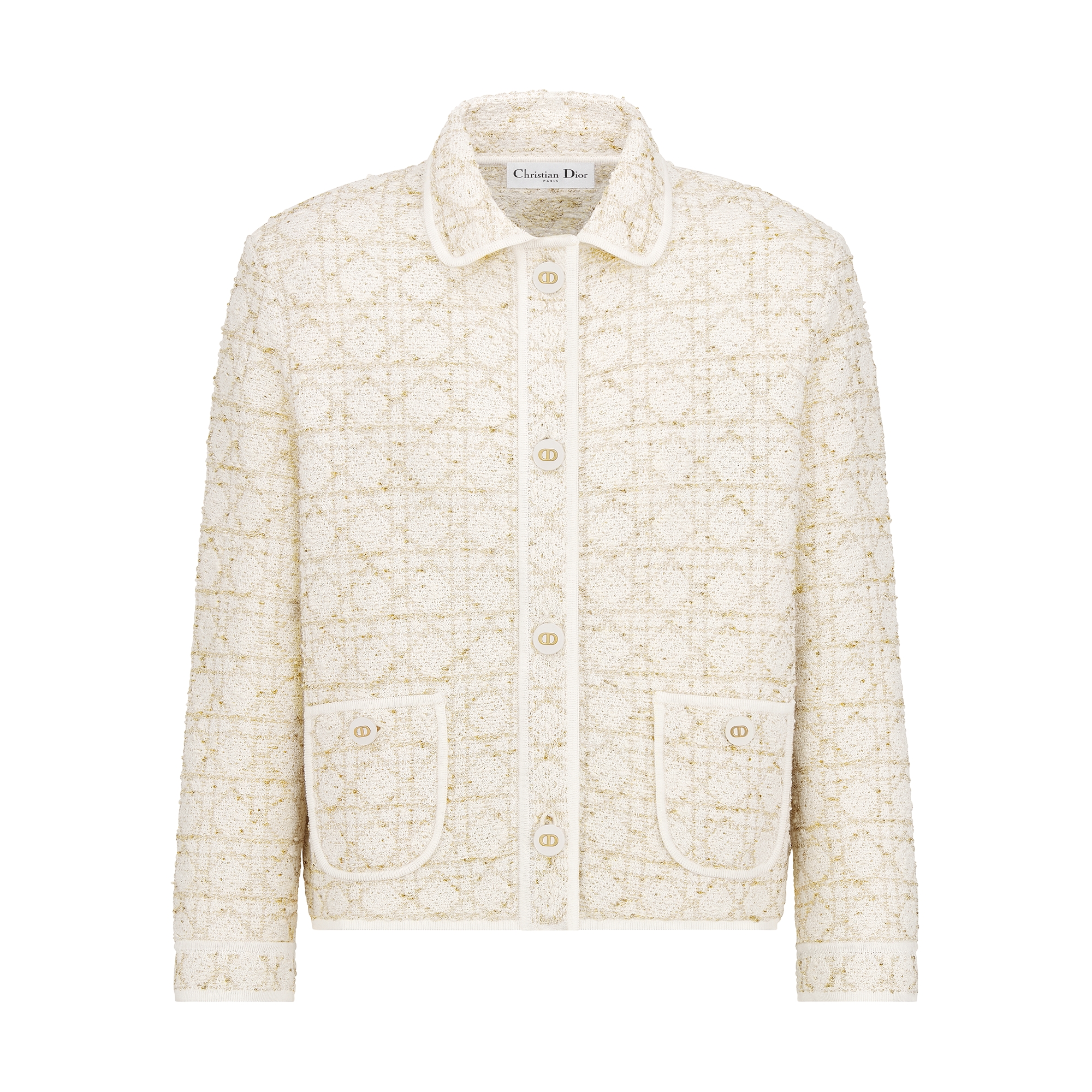  Tweedstrick aus Baumwollmischung in Weiß und Goldfarbe