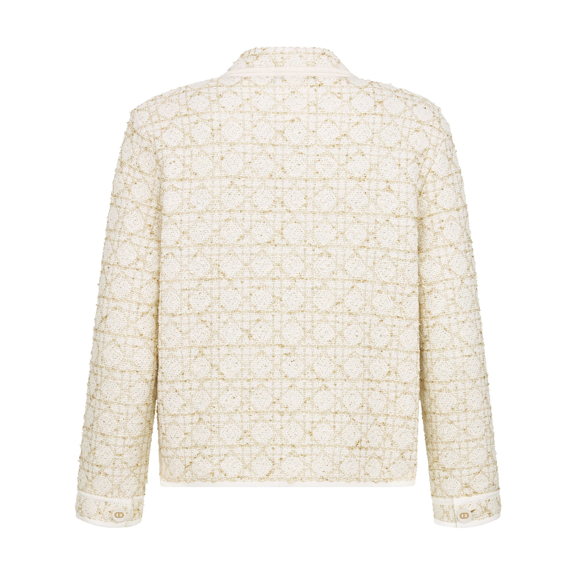 Macrocannage Jacket White and Gold-Tone Cotton-Blend Tweed Knit E08