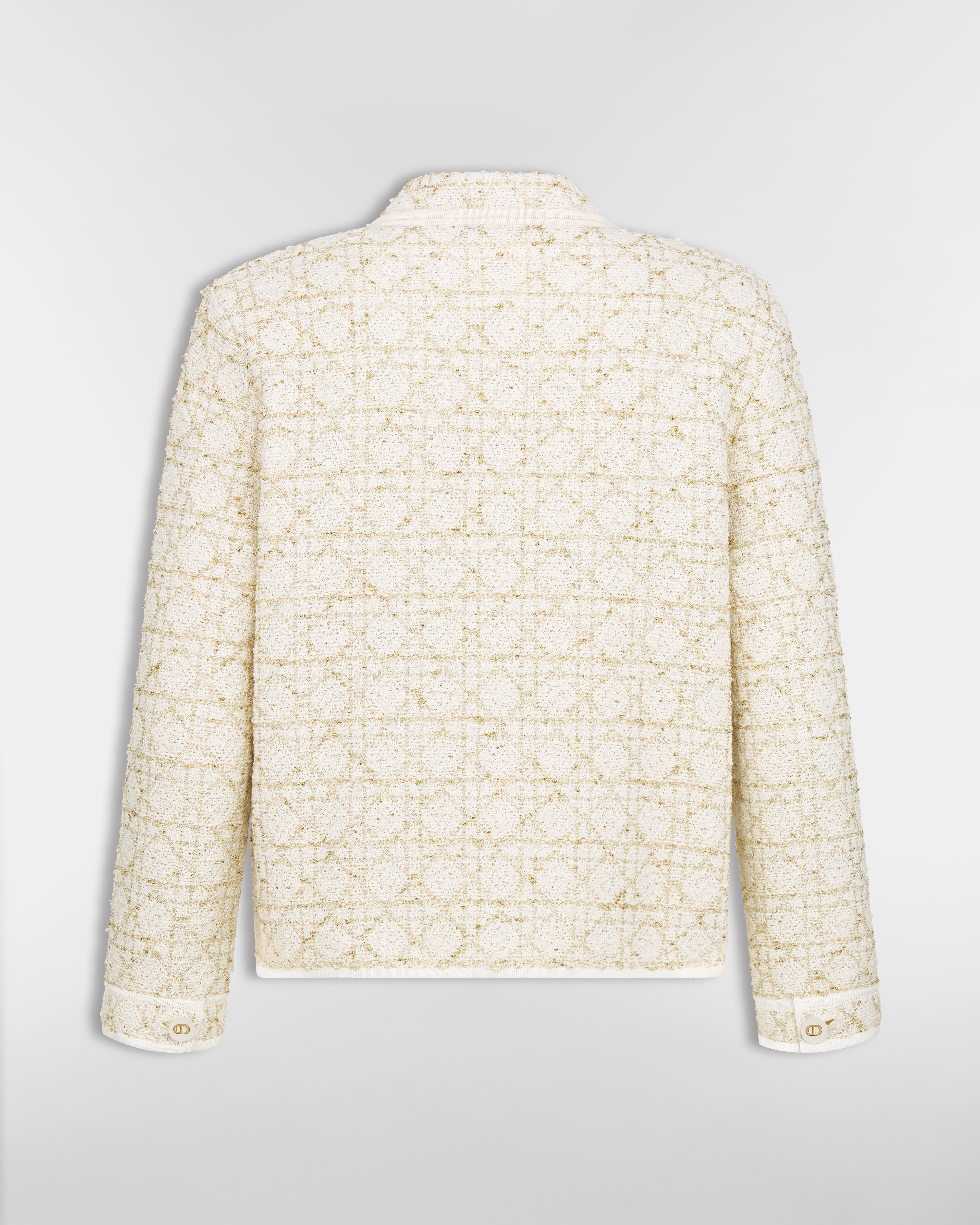 Chaqueta Macrocannage Punto de tweed de mezcla de algodón en blanco y dorado E08