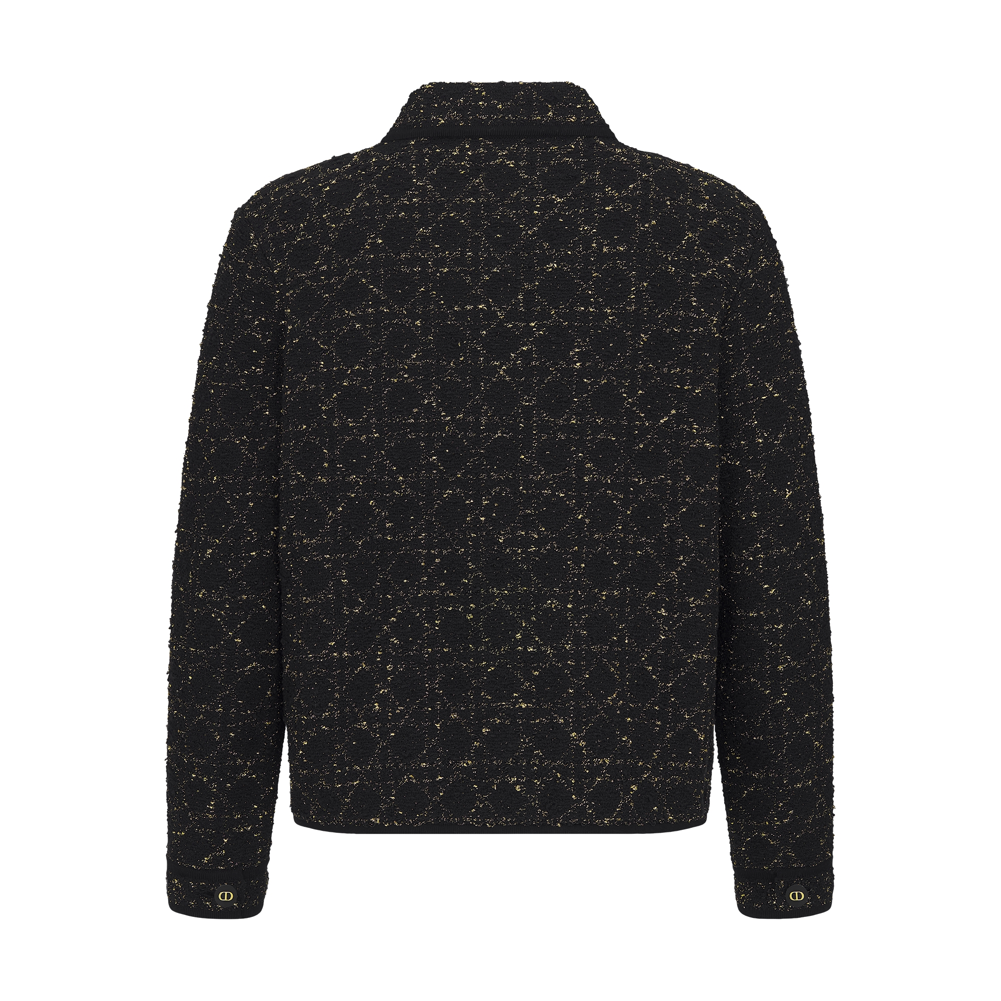Macrocannage Jacket Black and Gold-Tone Cotton-Blend Tweed Knit E08