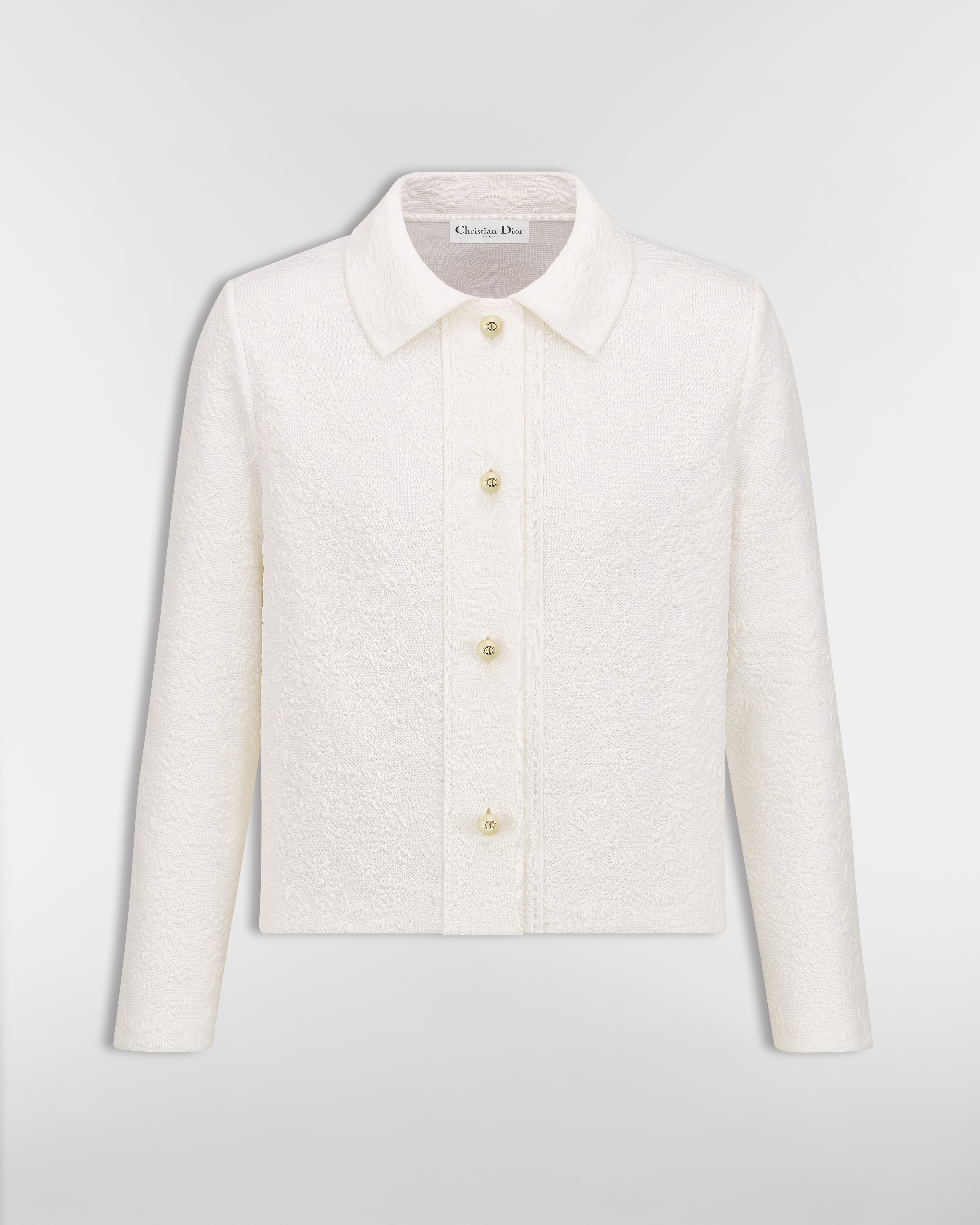 Cropped Jacket Ecru Millefiori Technical Knit with Provençal-Effect Quilting E01