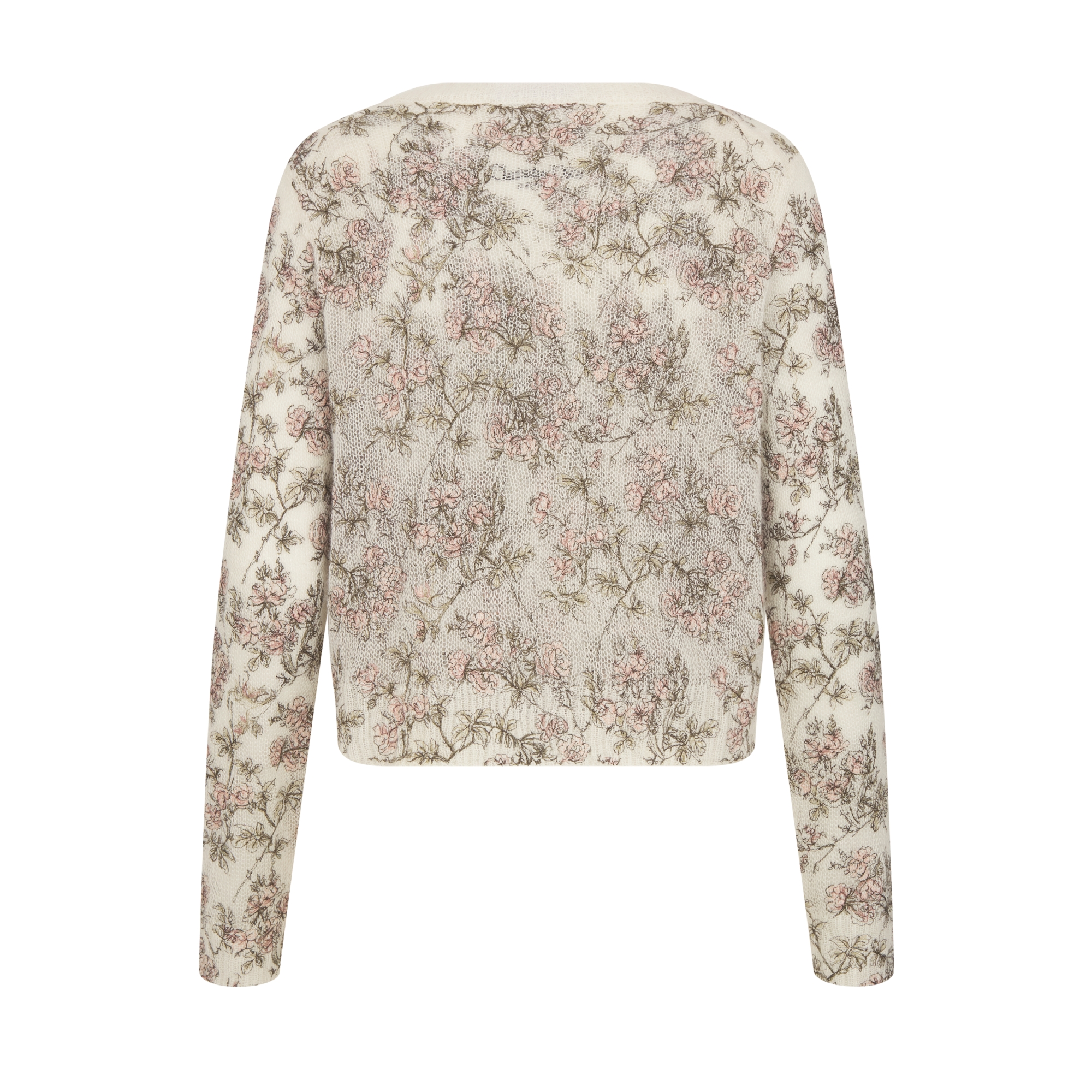 刺繡兩件式套裝 白色絲綢、馬海毛、羊駝毛混紡針織綴以多色 Rosier de Dior 主題圖案 E08