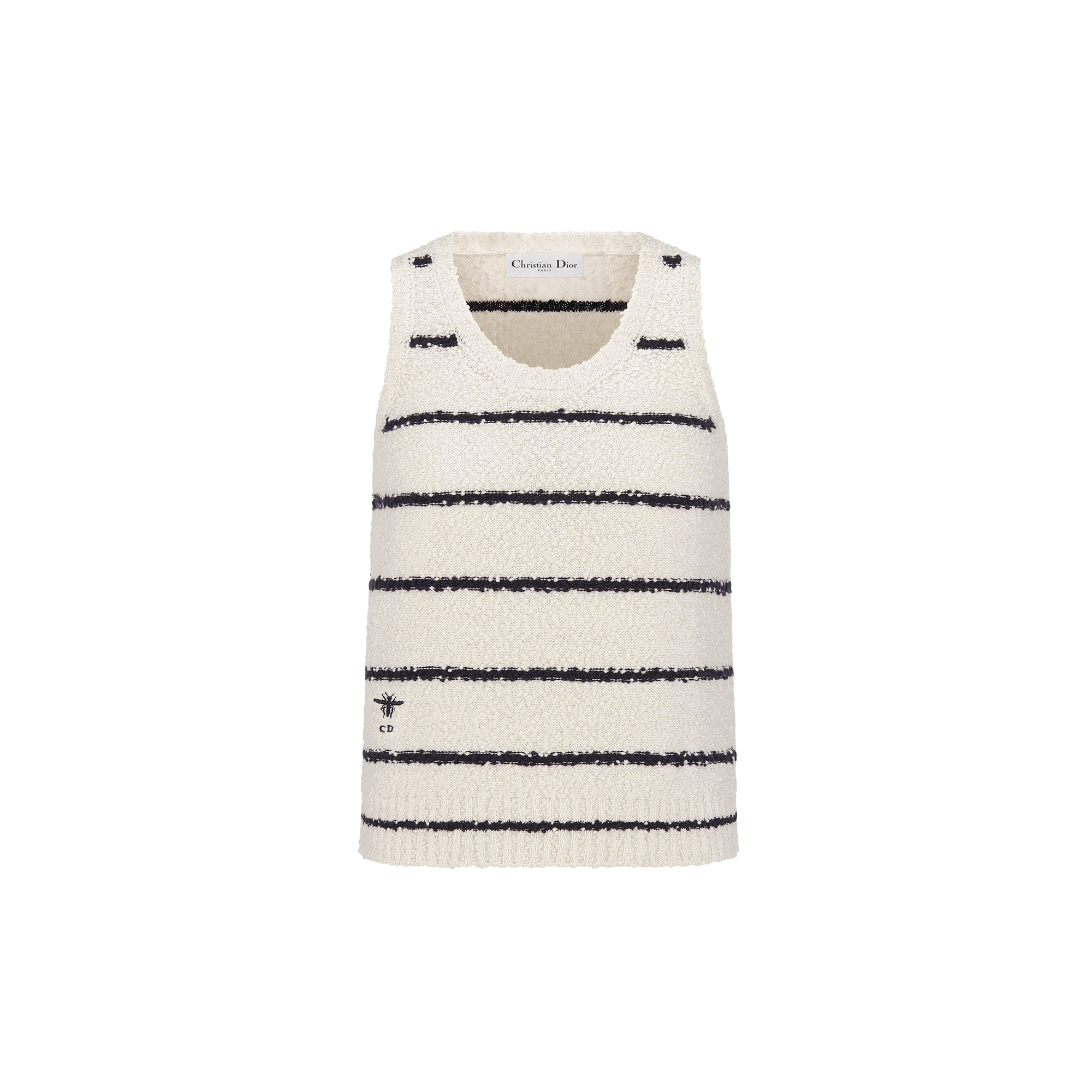 Dior Marinière Twinset White and Navy Blue Cotton-Wool-Blend Bouclé Knit E10