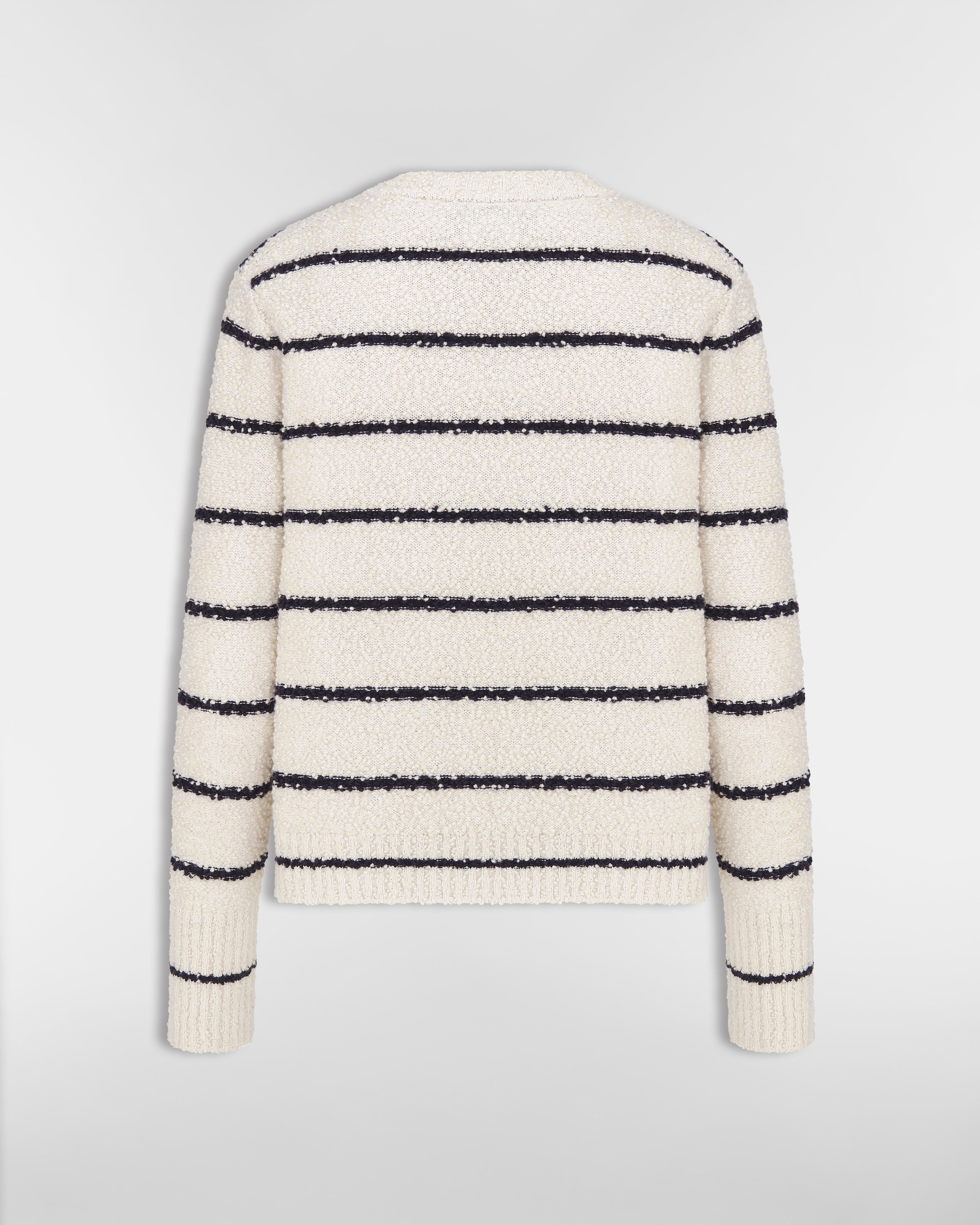 Dior Marinière Twinset White and Navy Blue Cotton-Wool-Blend Bouclé Knit E08