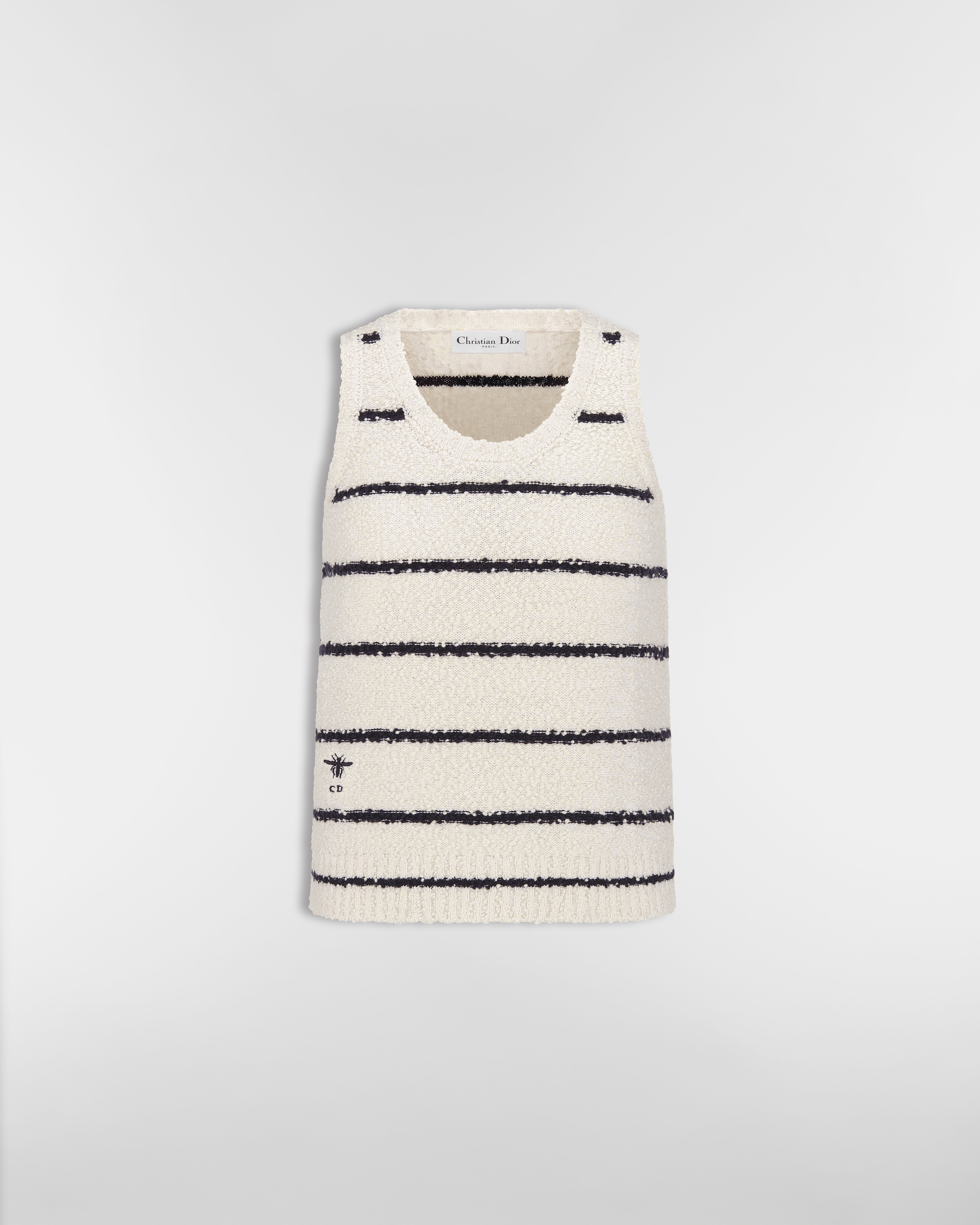 Dior Marinière Twinset White and Navy Blue Cotton-Wool-Blend Bouclé Knit E10