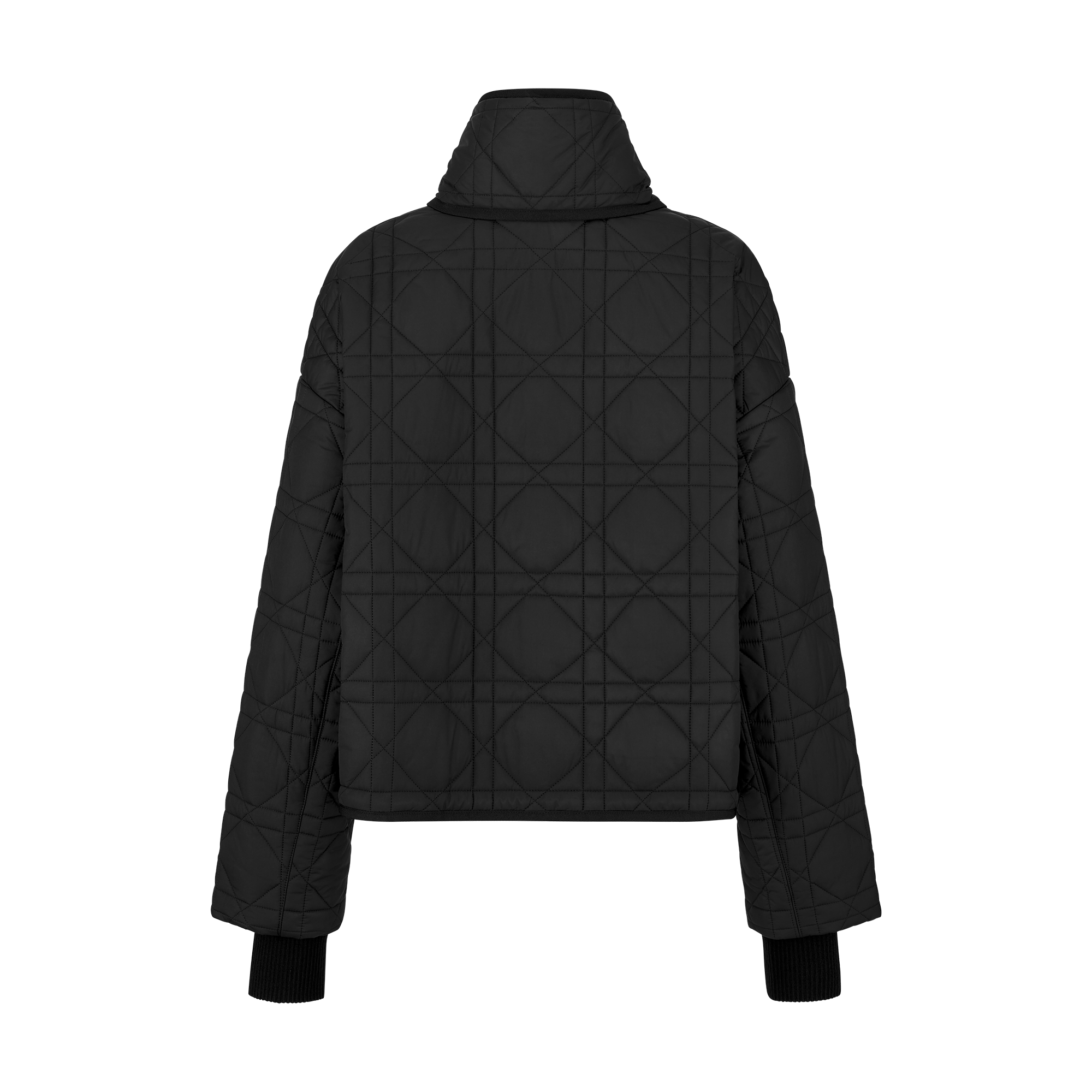 Macrocannage Coat with Scarf Collar Black Quilted Technical Taffeta E08