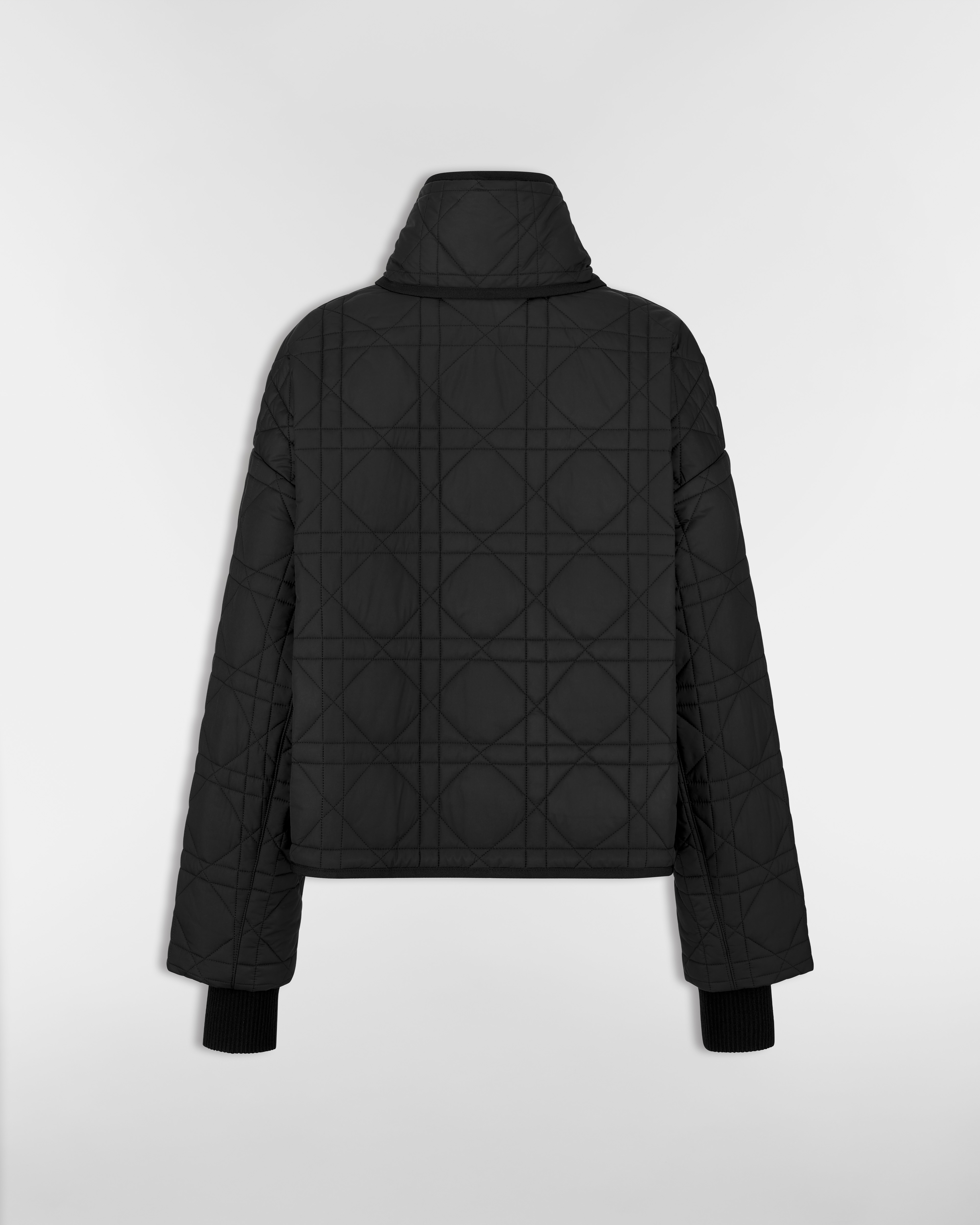 Macrocannage Coat with Scarf Collar Black Quilted Technical Taffeta E08