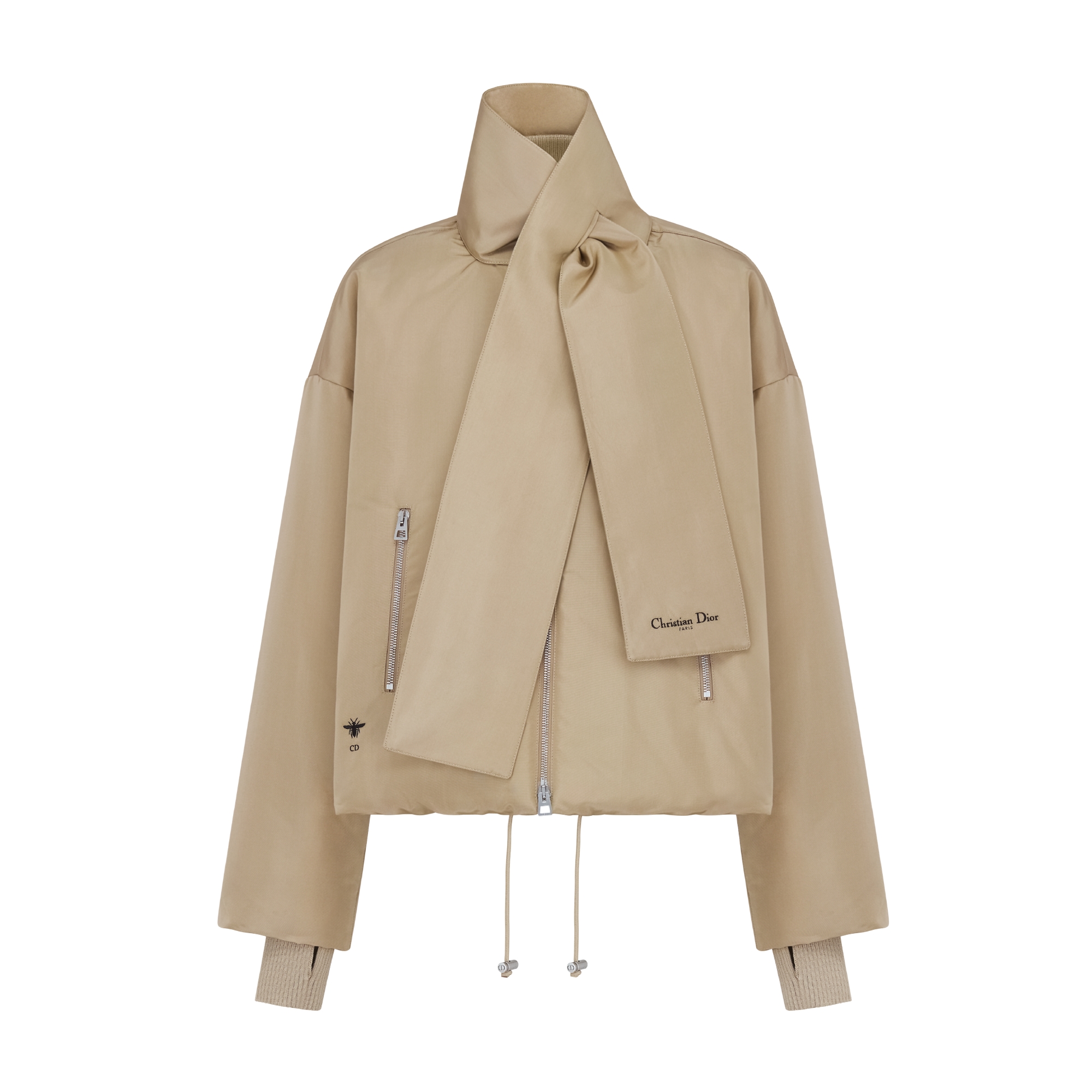 Jacket with Scarf Collar Beige Padded Silk Faille E01