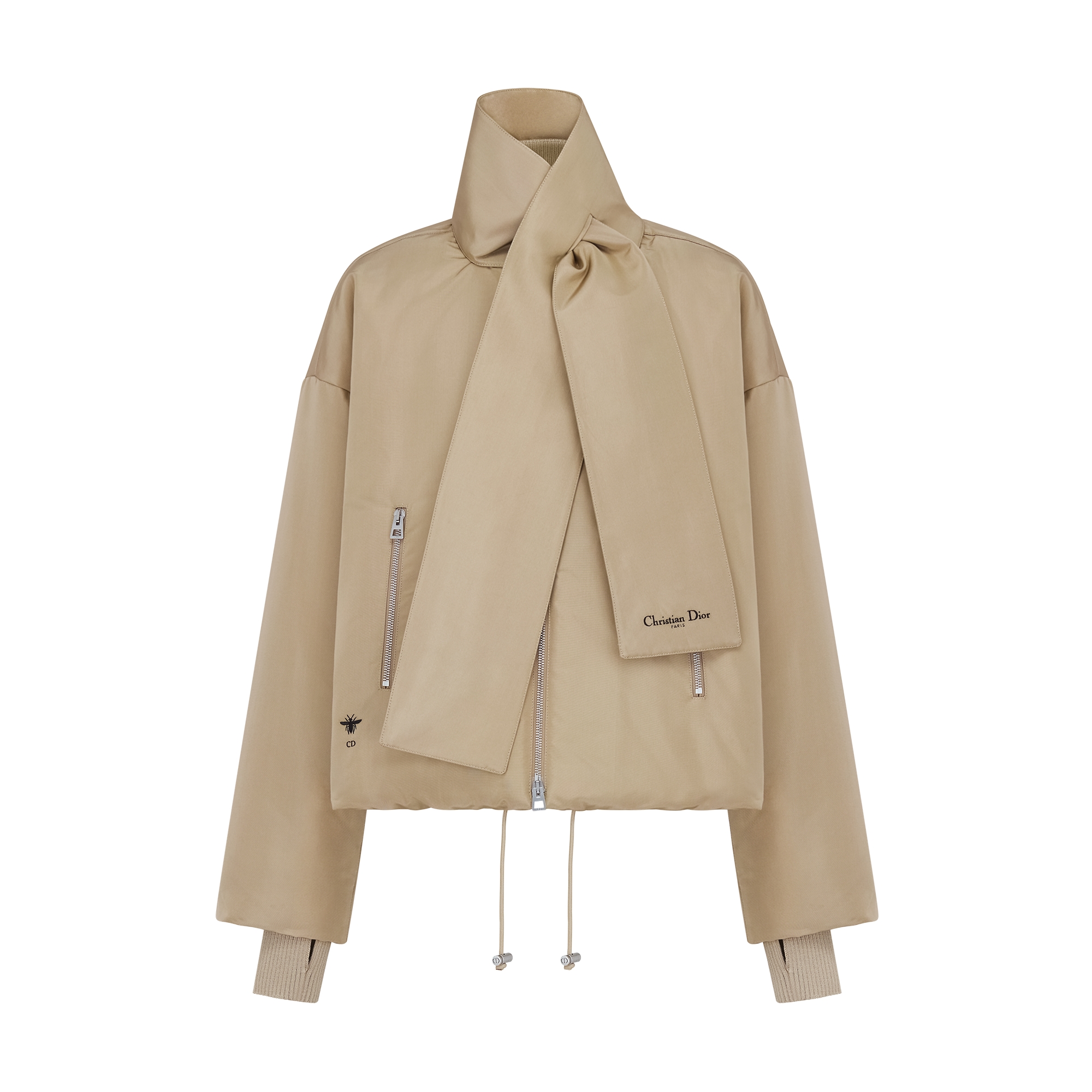 Jacket with Scarf Collar Beige Padded Silk Faille E01