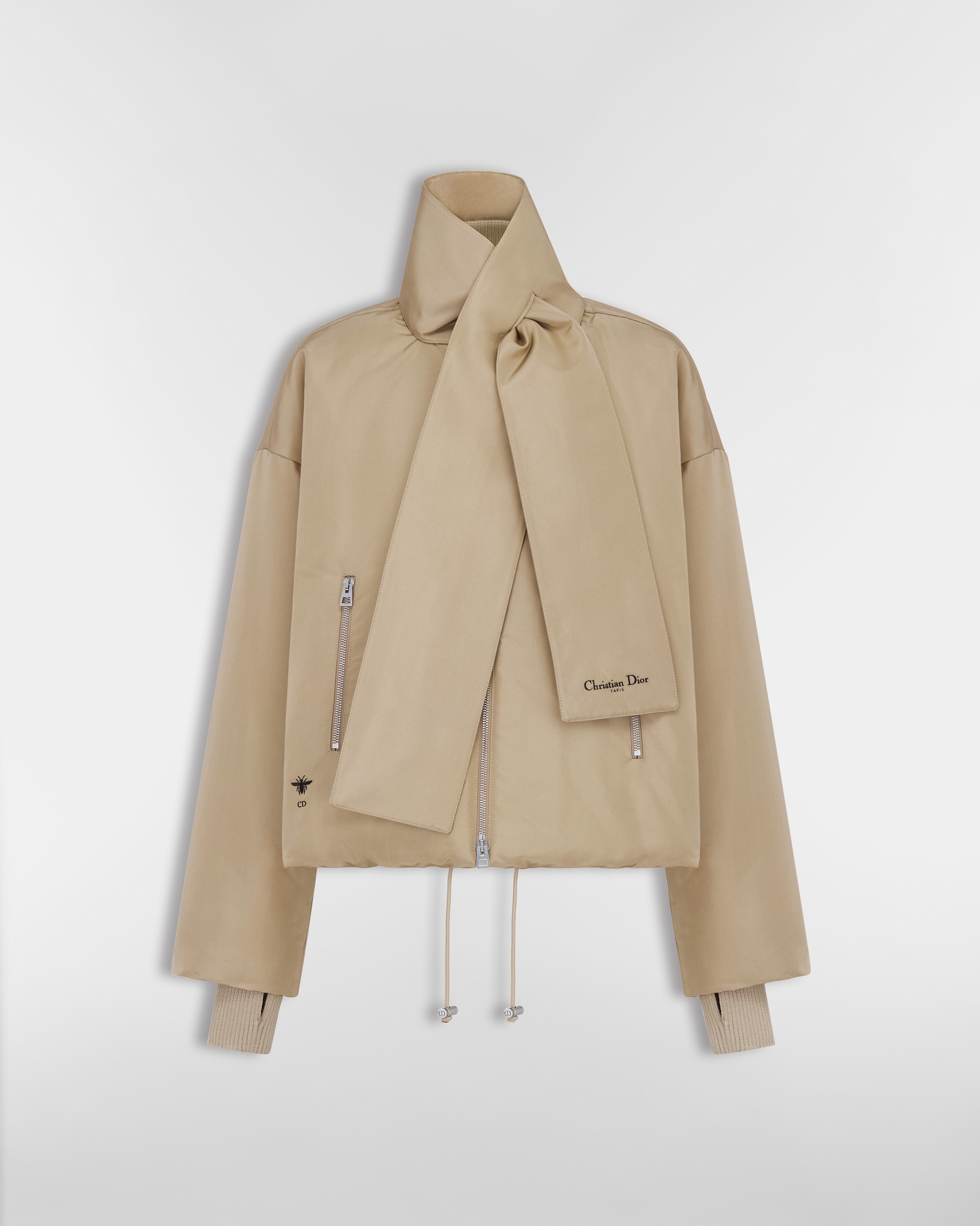 Giacca con colletto a sciarpa Faille di seta imbottita beige E01