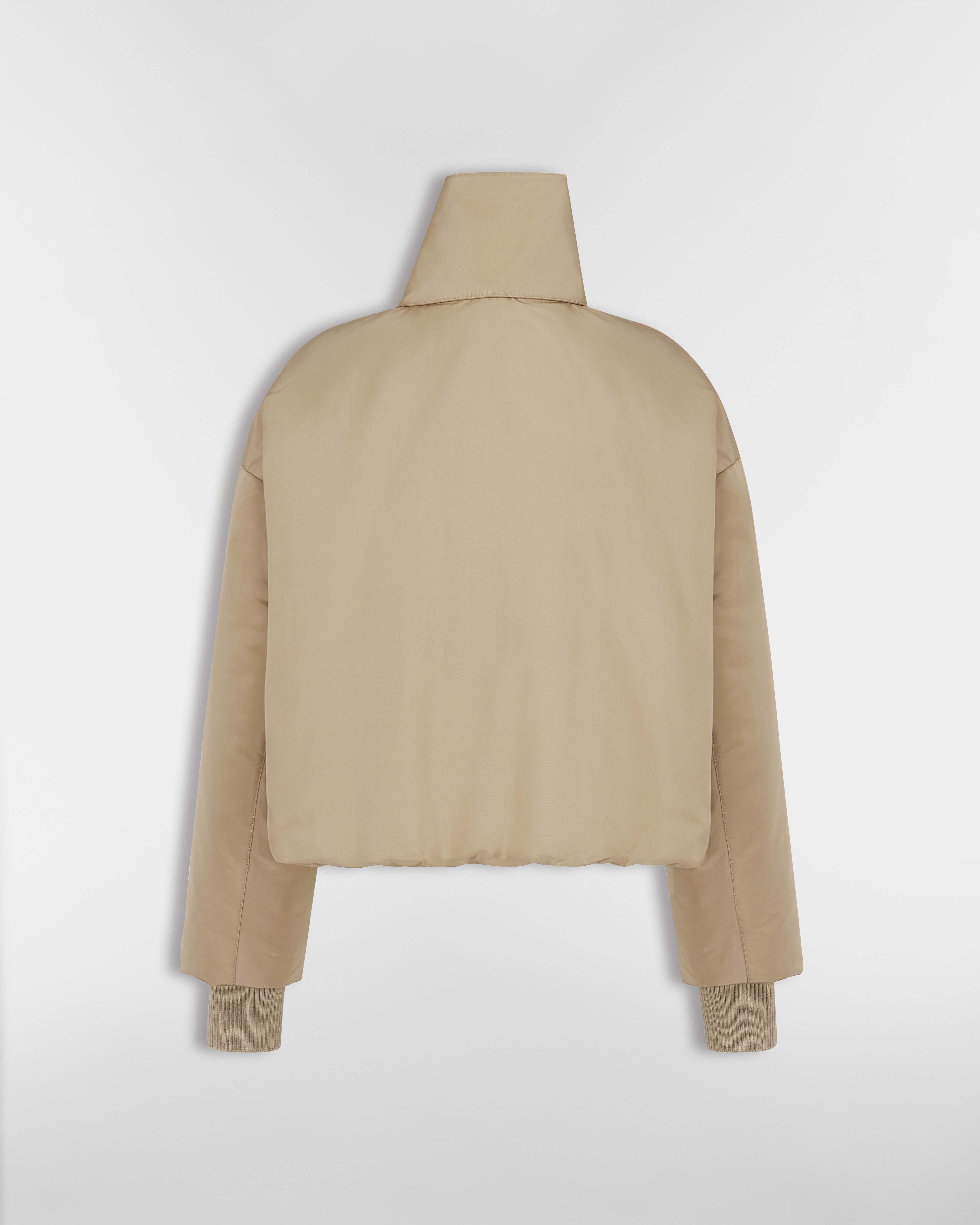 Jacket with Scarf Collar Beige Padded Silk Faille E08