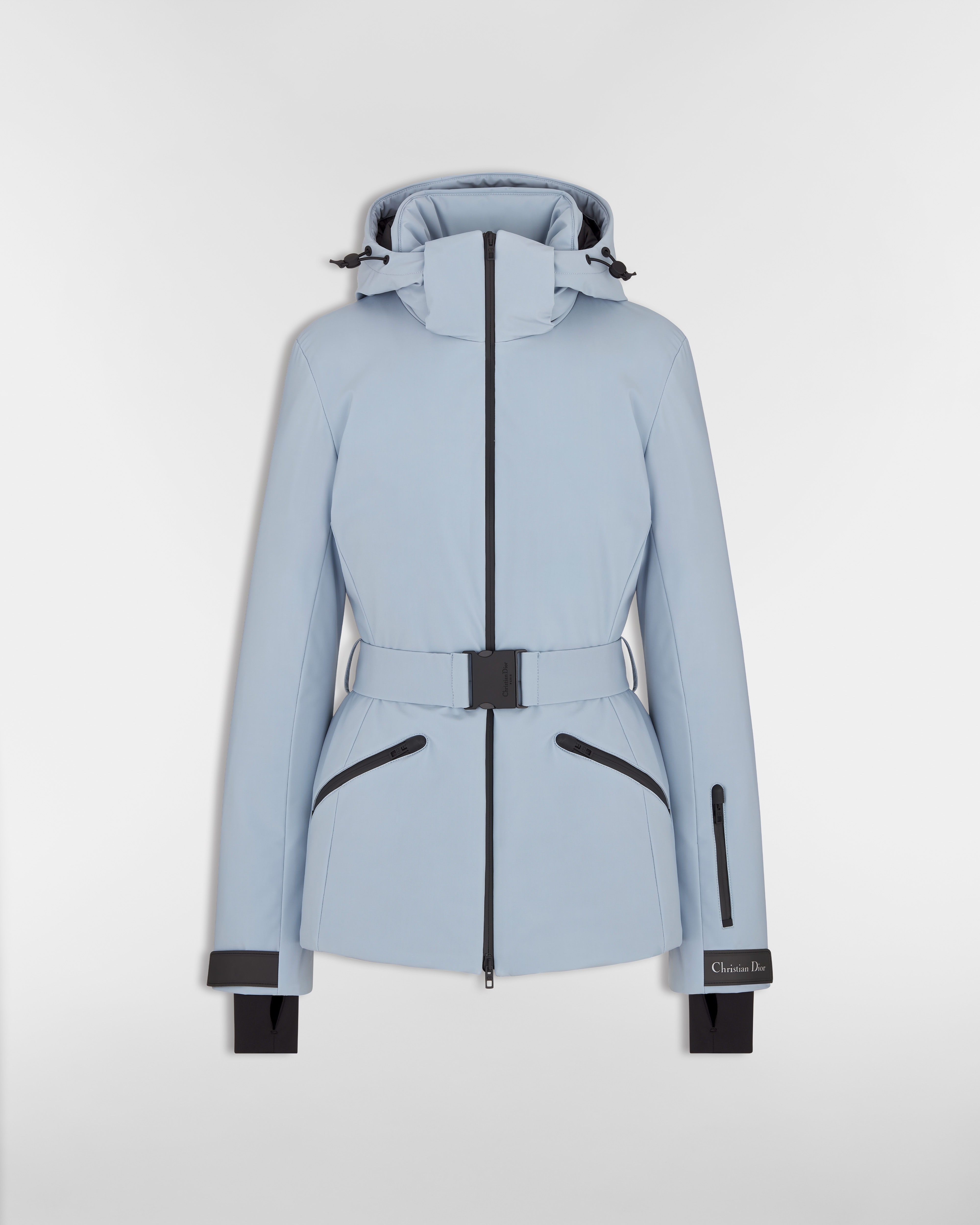 DiorAlps Belted Puffer Jacket with Removable Hood Light Blue Padded Technical Taffeta E01