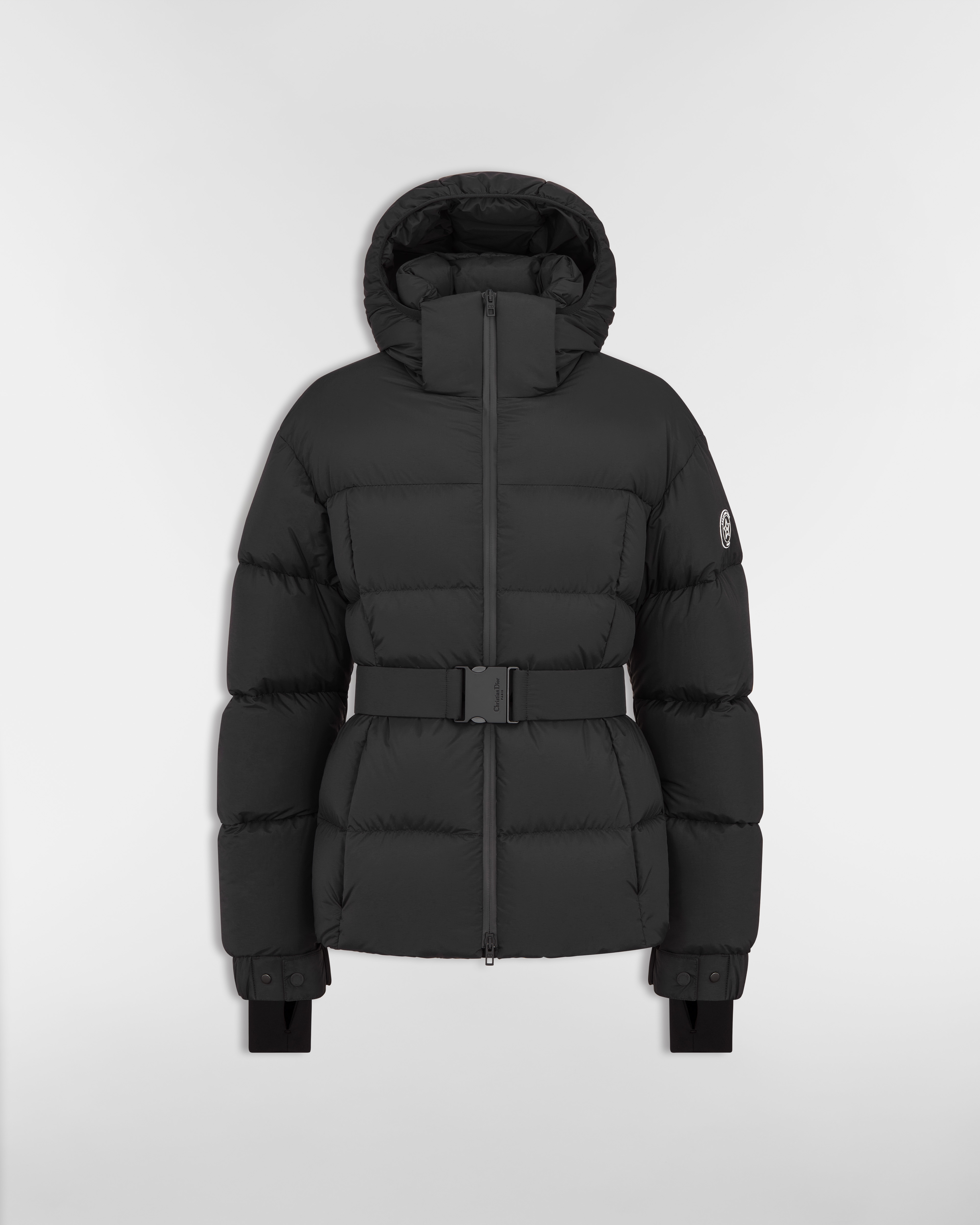 DiorAlps Belted Puffer Jacket with Hood Black Quilted Technical Taffeta E01