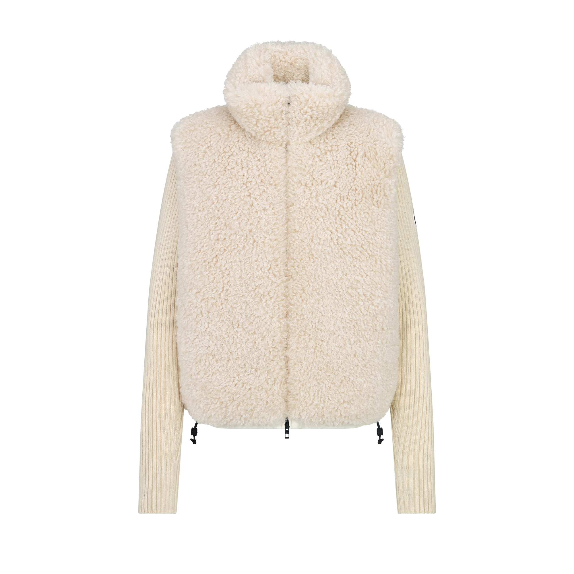 DiorAlps Puffer Jacket Ecru Quilted Technical Taffeta, Beige Fleece and Virgin Wool Knit E01