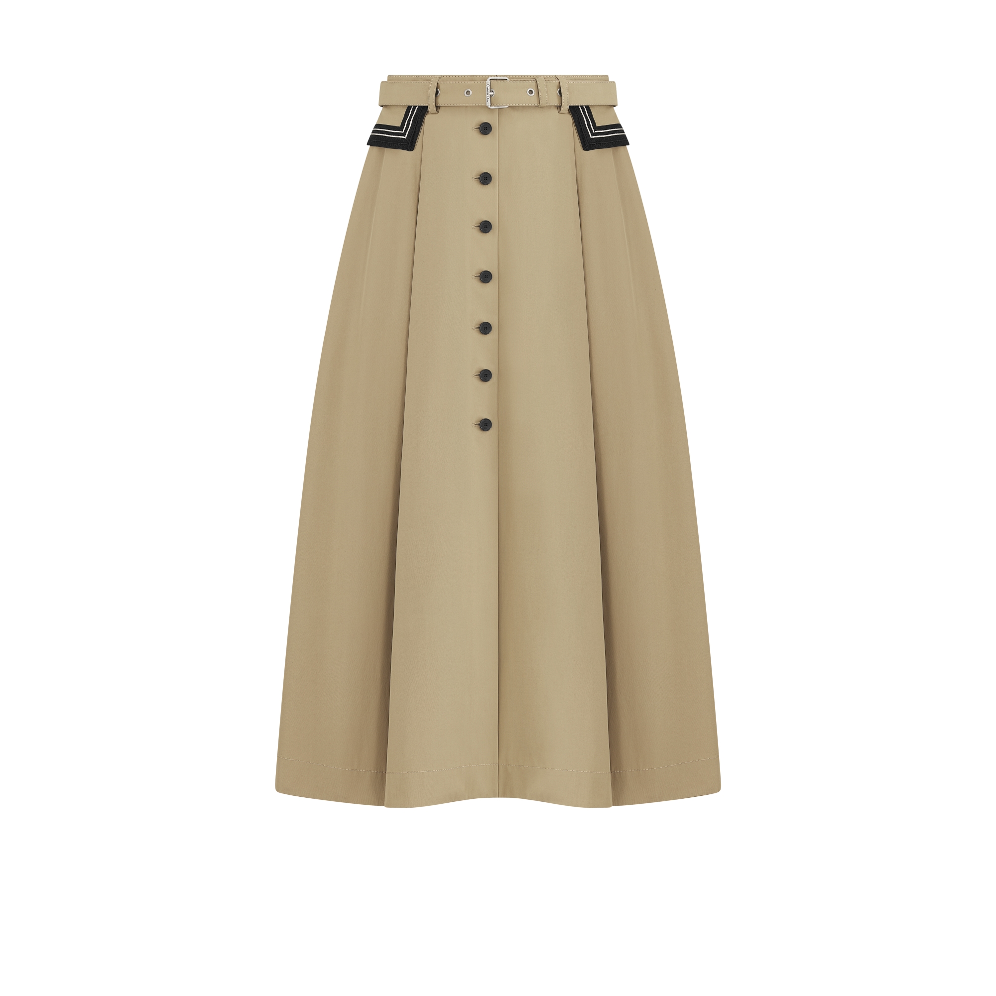 Ausgestellter Midirock Baumwollgabardine in Beige E01