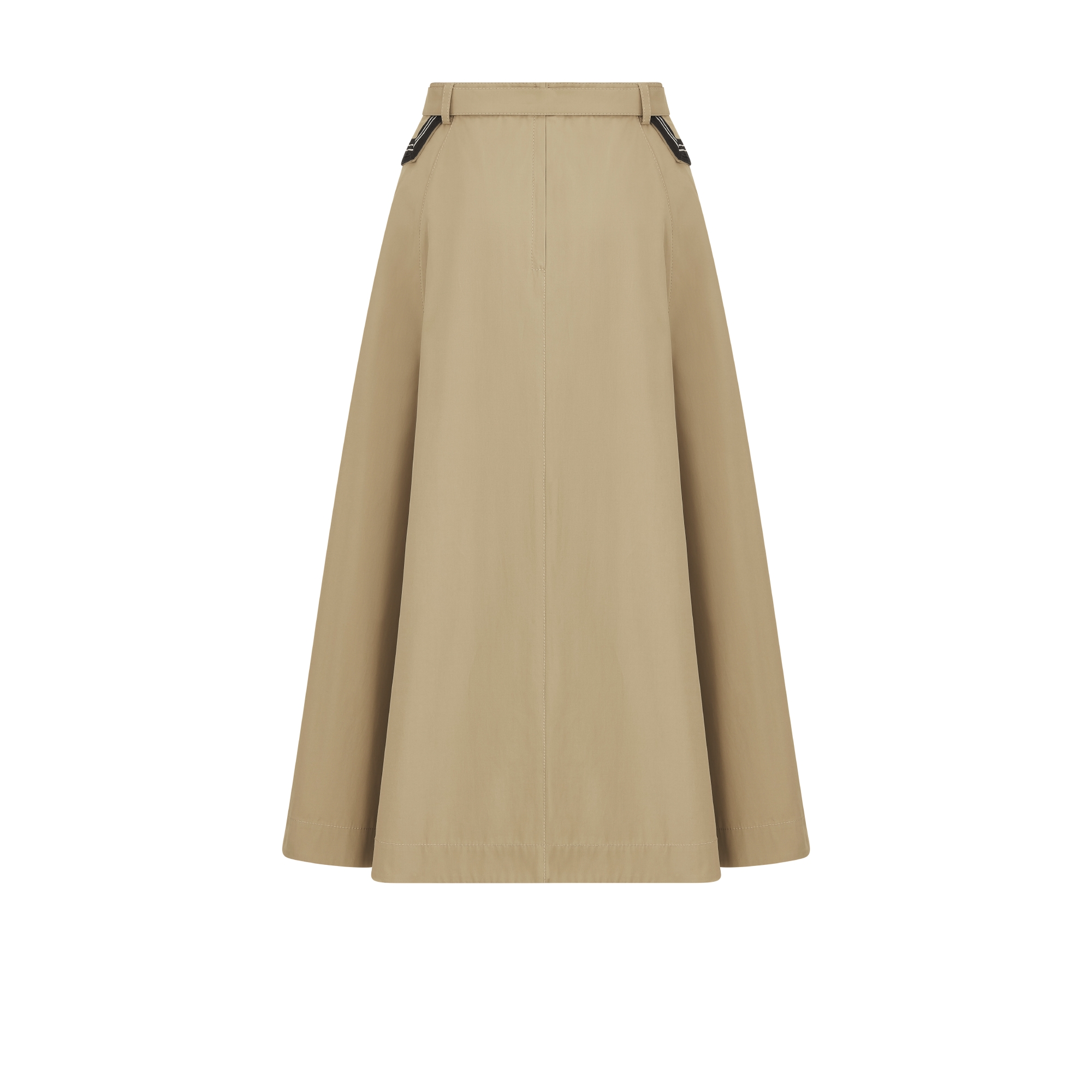 플레어 미디 스커트 베이지 코튼 개버딘 E08