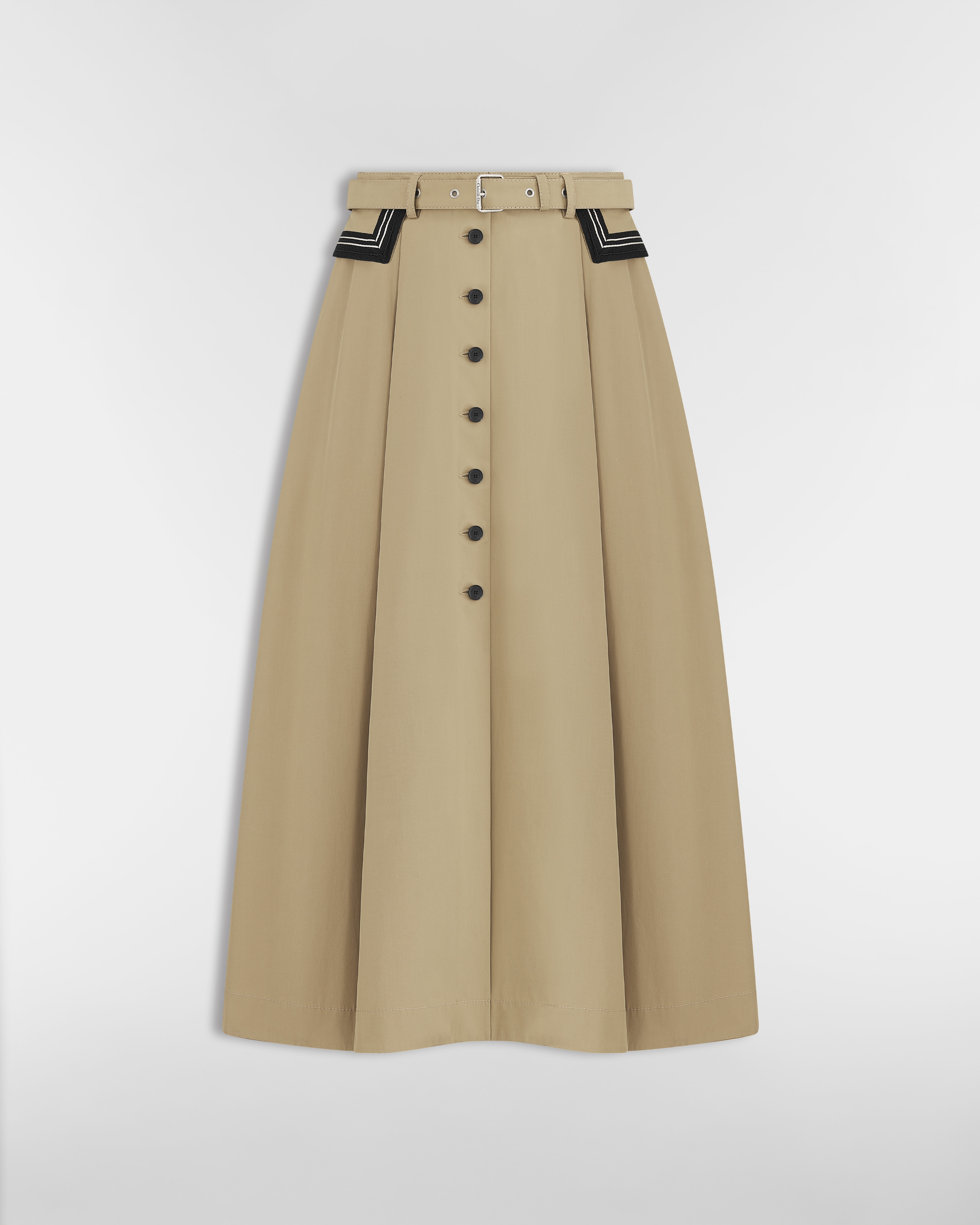 Jupe mi-longue évasée Gabardine de coton beige E01