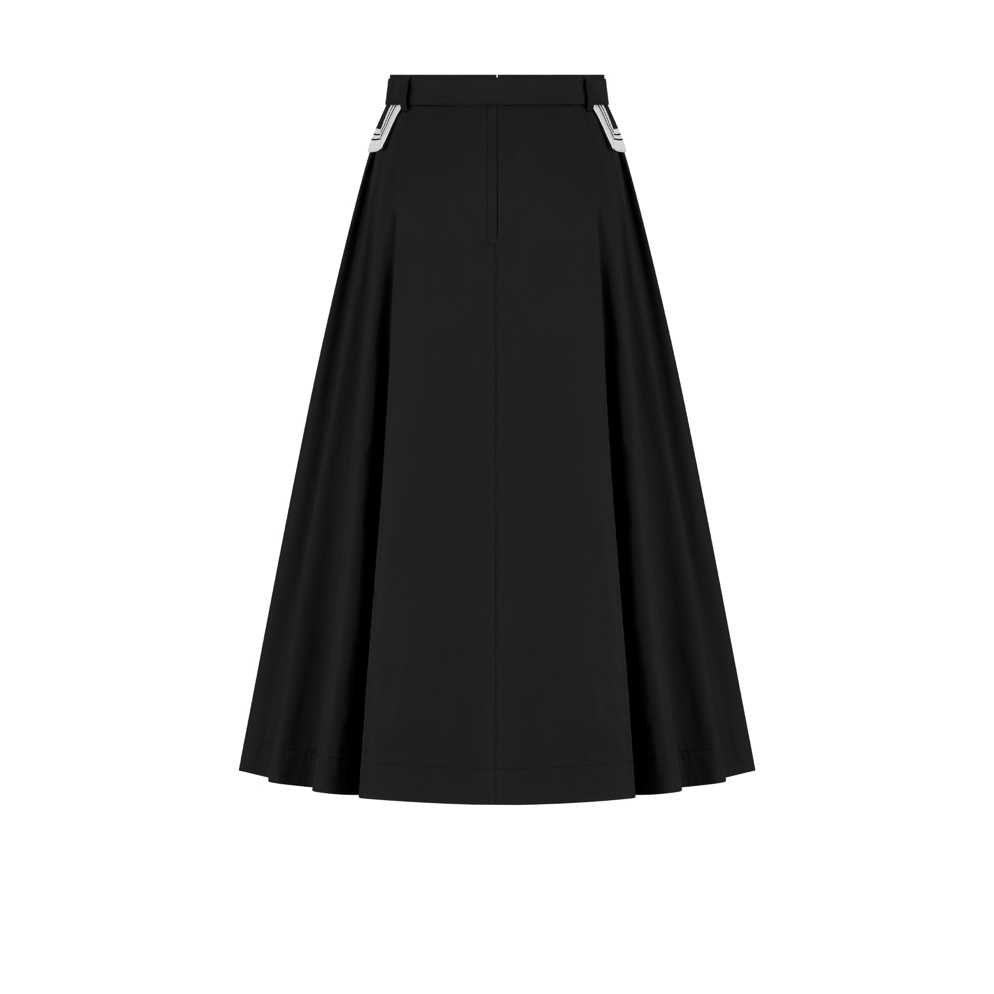 플레어 미디 스커트 블랙 코튼 개버딘 E08