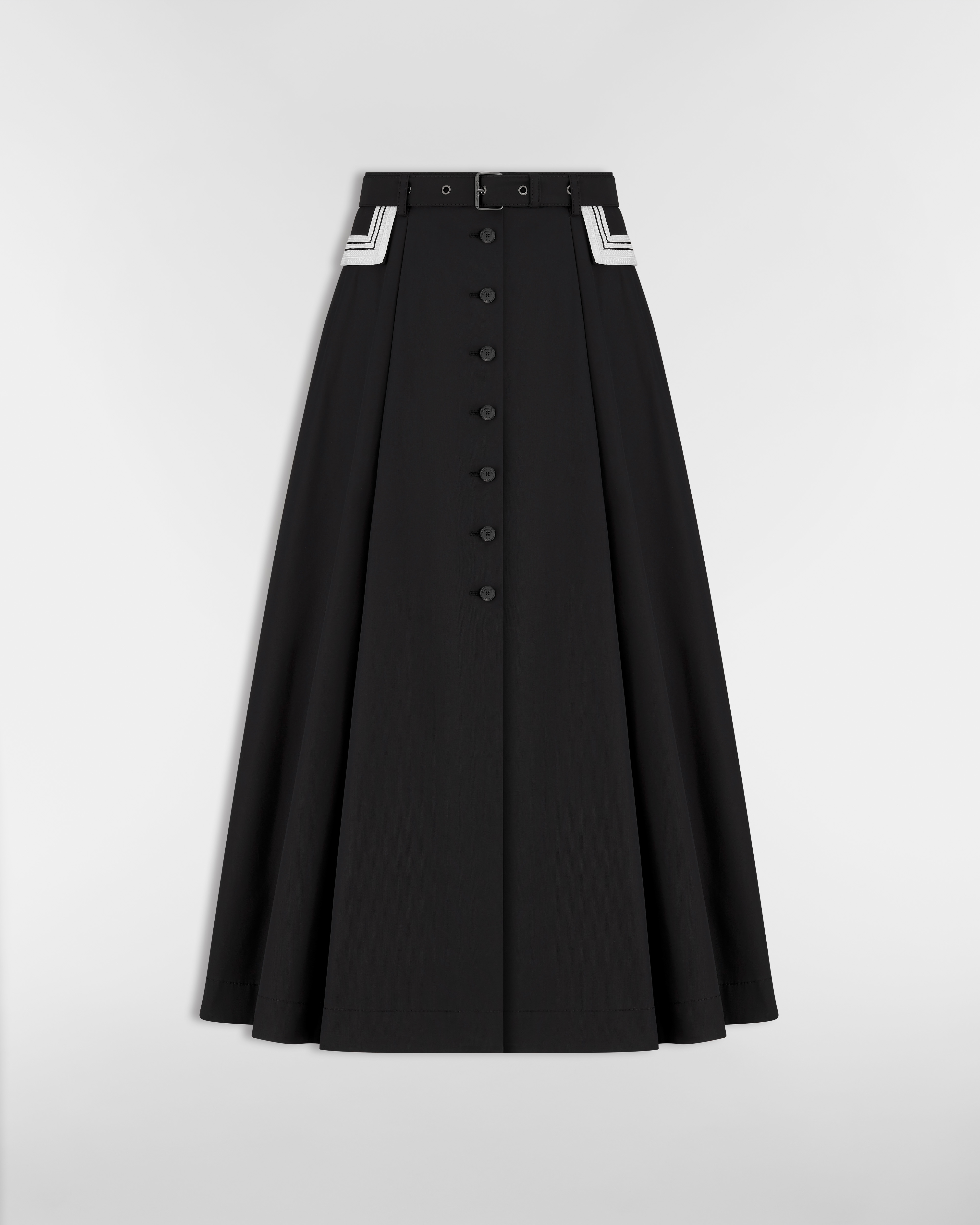 Jupe mi-longue évasée Gabardine de coton noir E01